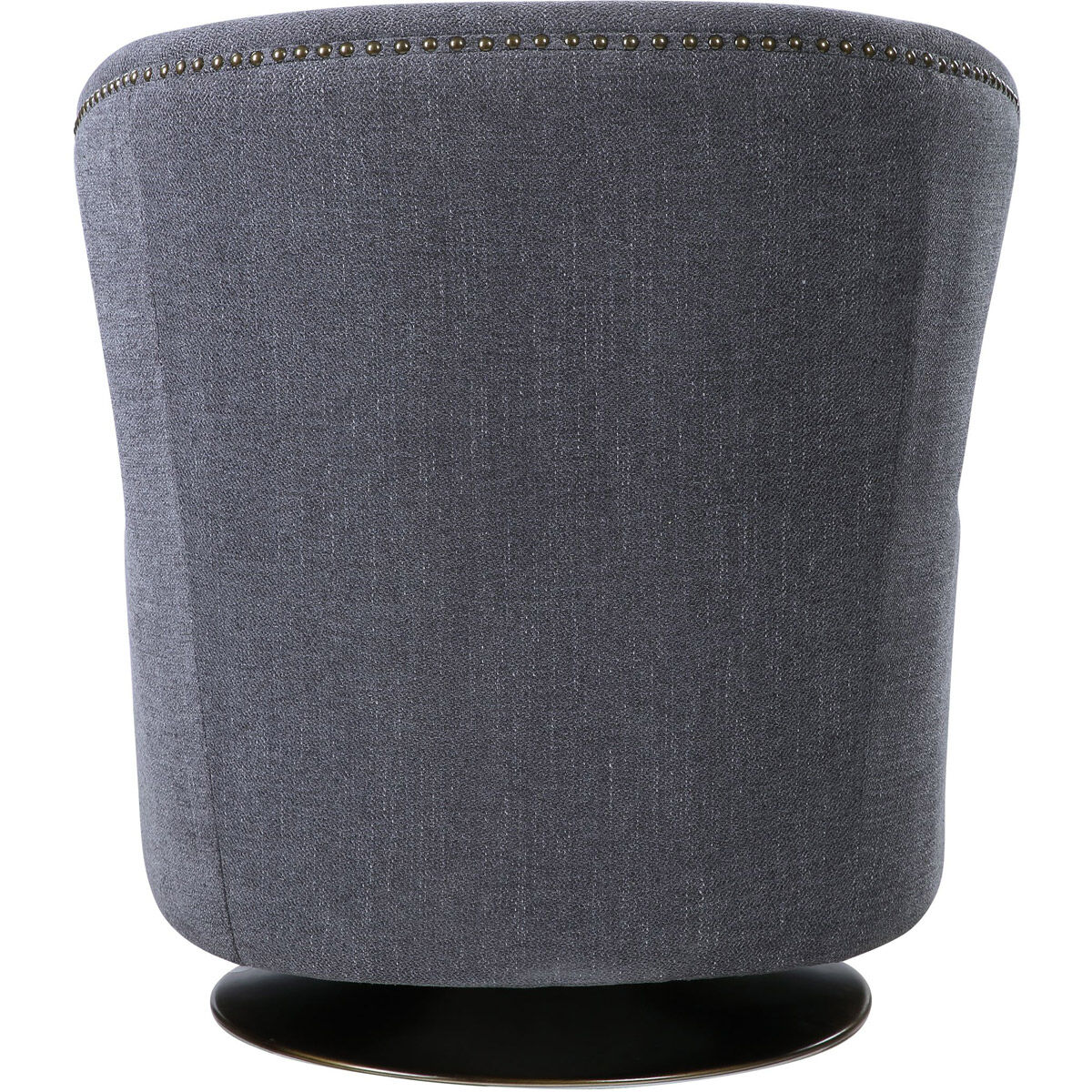 Biscay Dark Charcoal Gray Fabric and Antique Brass Swivel Chair