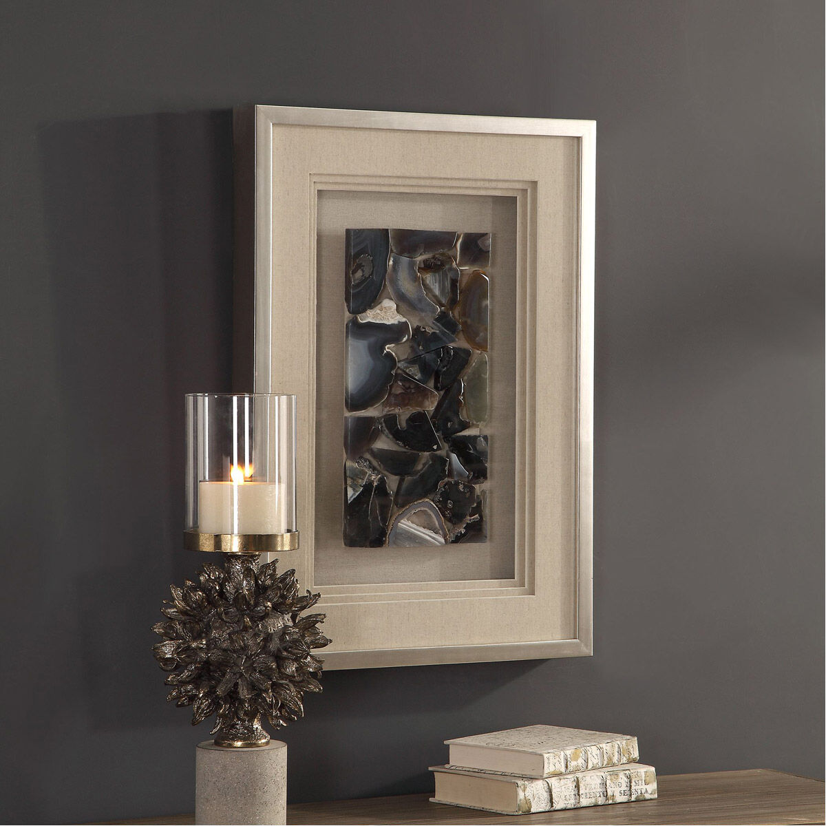Seana Natural Agate Stone and Brushed Silver Shadow Box