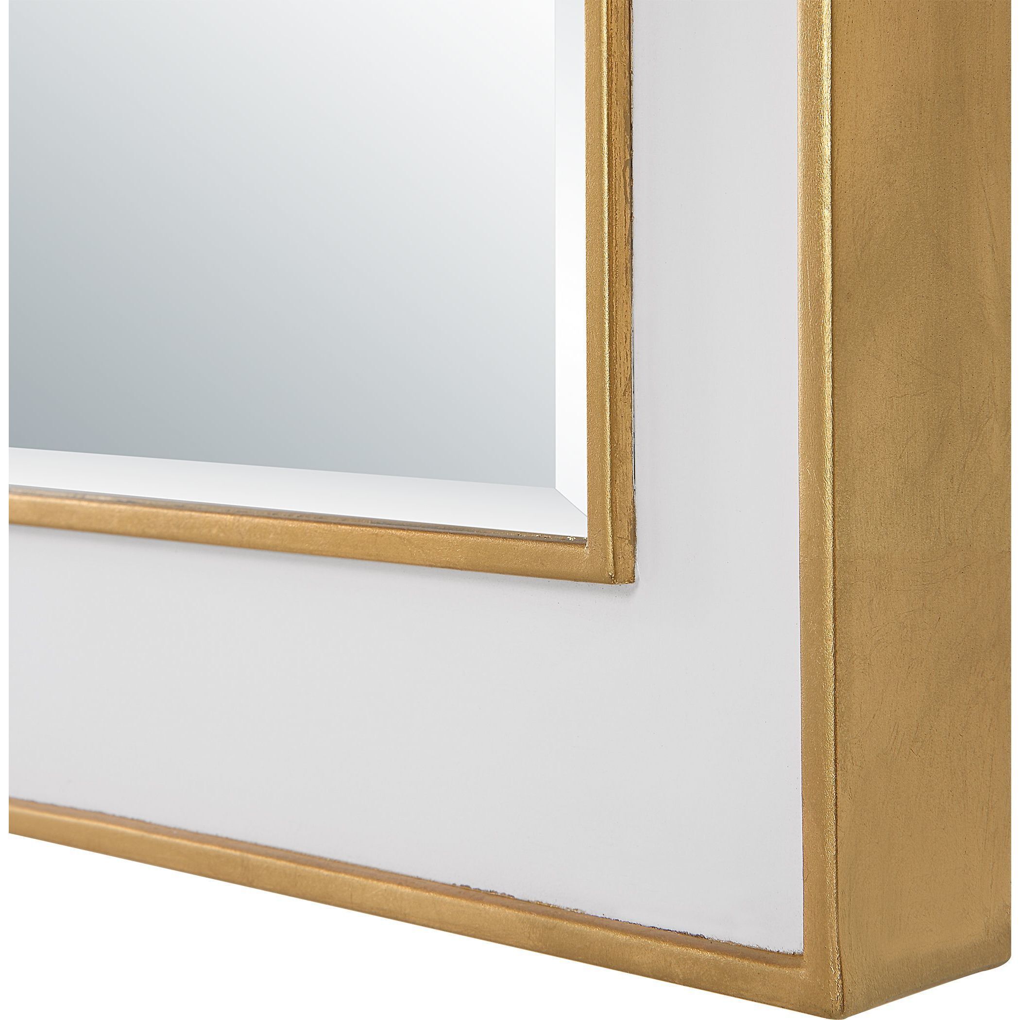 Crisanta 37.5 X 25 inch Gloss White and Antiqued Gold Leaf Mirror