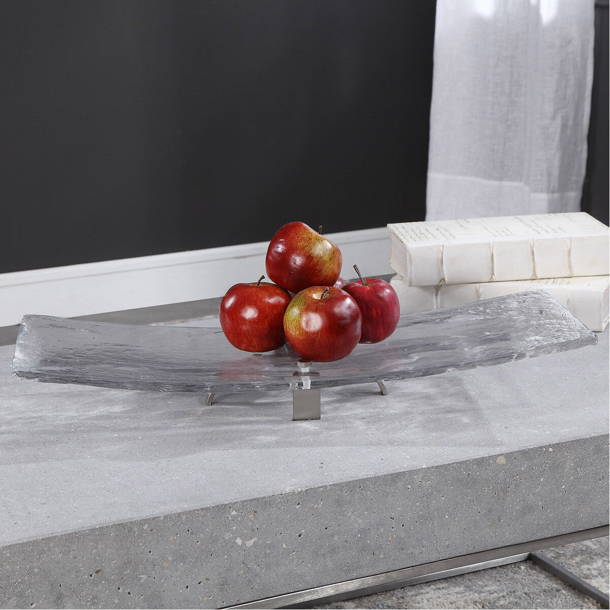Mika Clear Art Glass and Brushed Nickel Tray