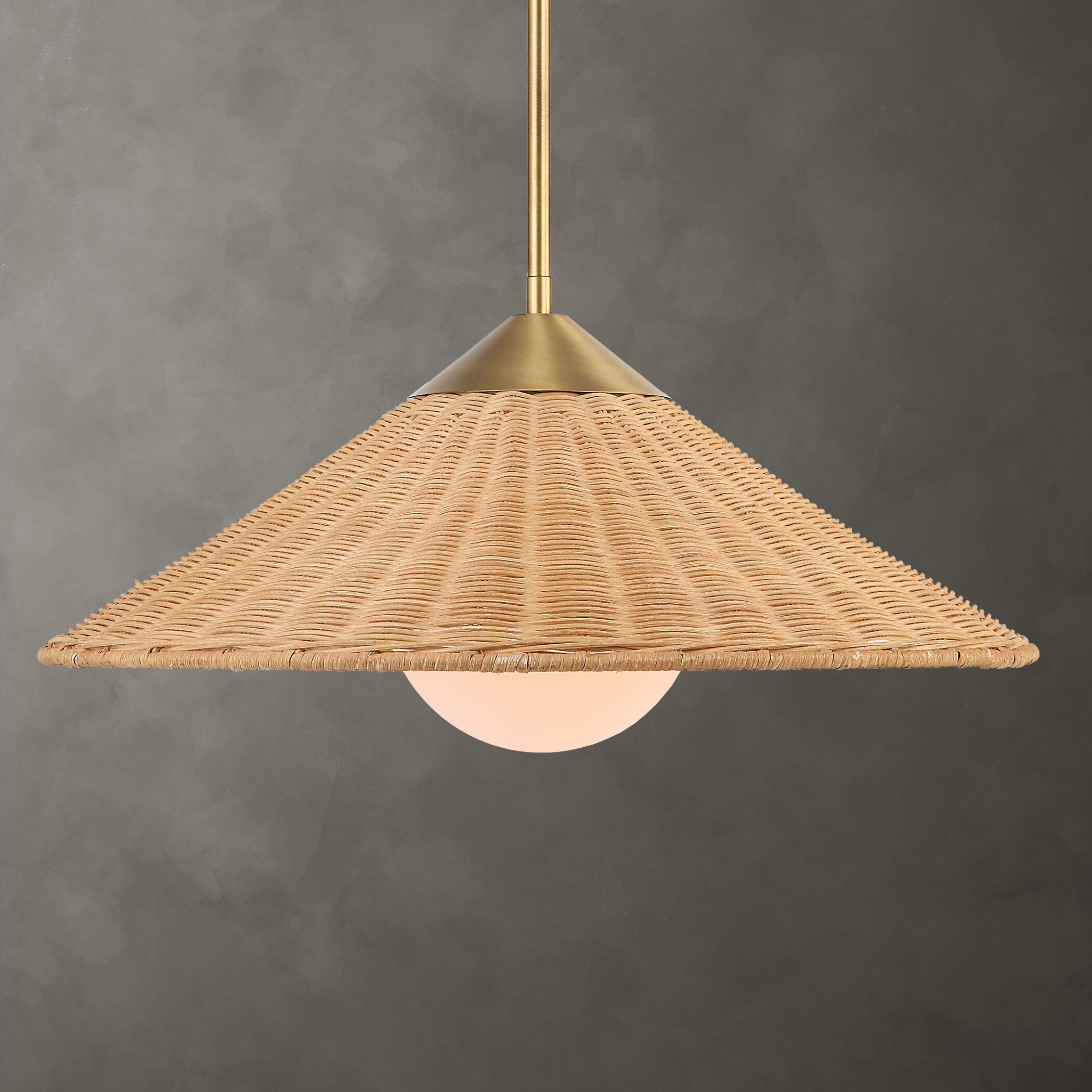 Phuvinh 1 Light 20 inch Natural Rattan and Antique Brass Pendant Ceiling Light