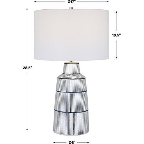 Breton 29 inch 150.00 watt Satin White Glaze with Navy Blue Stripes Table Lamp Portable Light