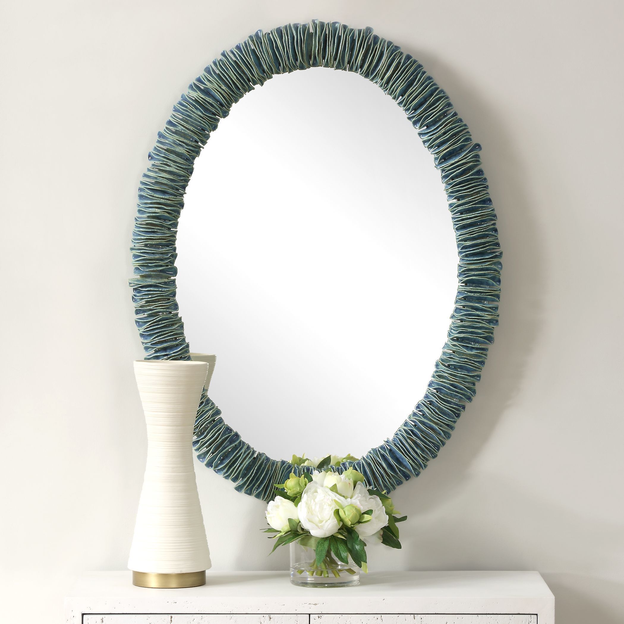 Bonaire 34.5 X 26.5 inch Distressed Mottled Teal Blue Glaze Mirror