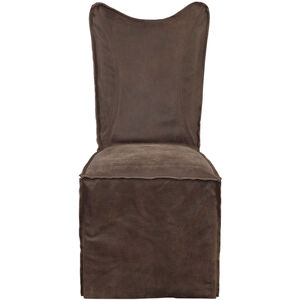 Delroy Distressed Hand-Sanded Chocolate Nubuck Leather Armless Chairs, Set of 2