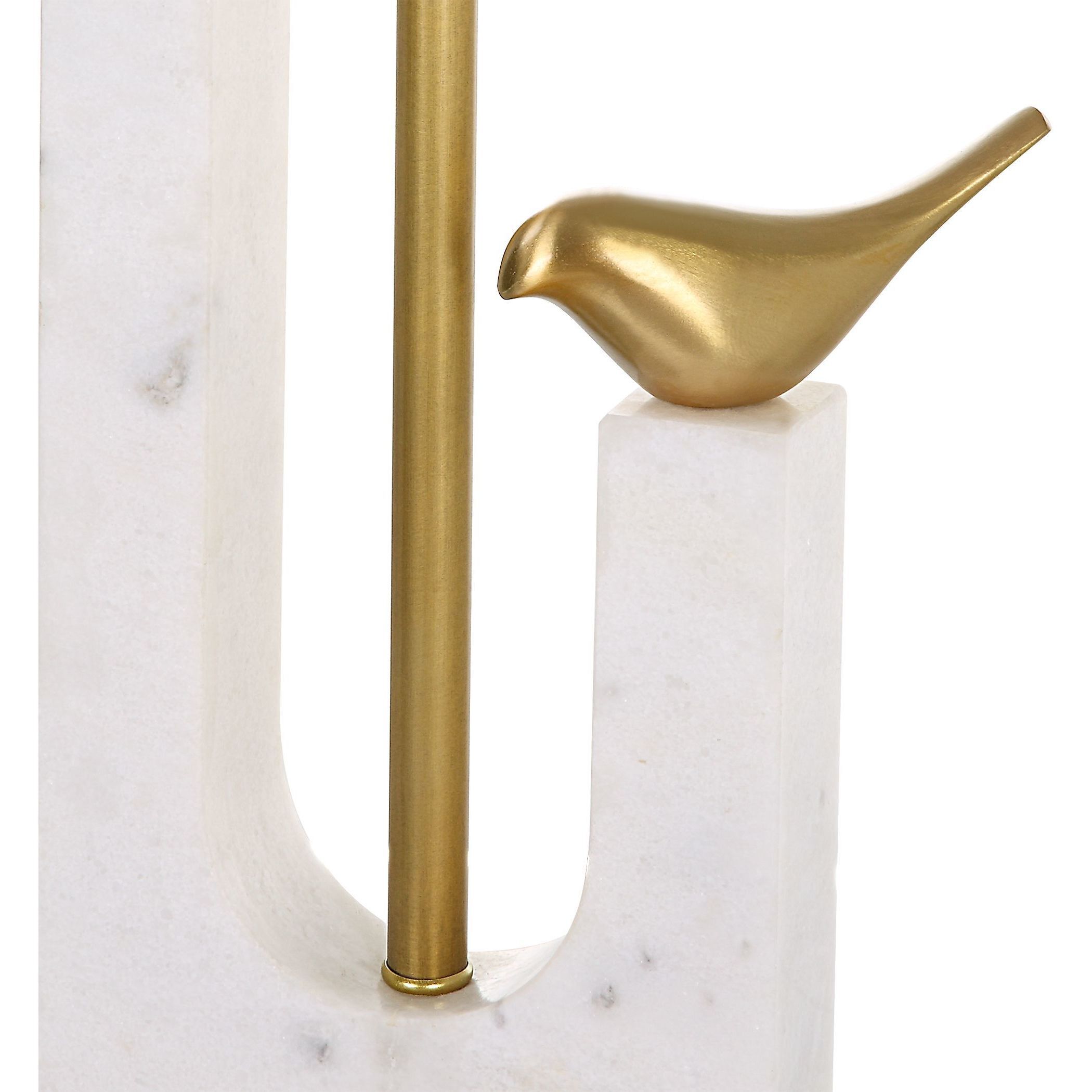 Songbirds 30 inch 150 watt Cast Brass and White Marble with Brushed Brass Table Lamp Portable Light