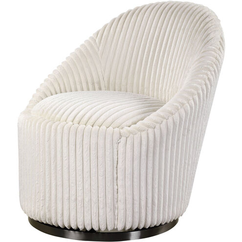 Crue Ivory Chenille Fabric and Brushed Black Nickel Swivel Chair