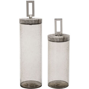 Carmen Gray Seeded Glass with Gray and White Marble Containers, Set of 2