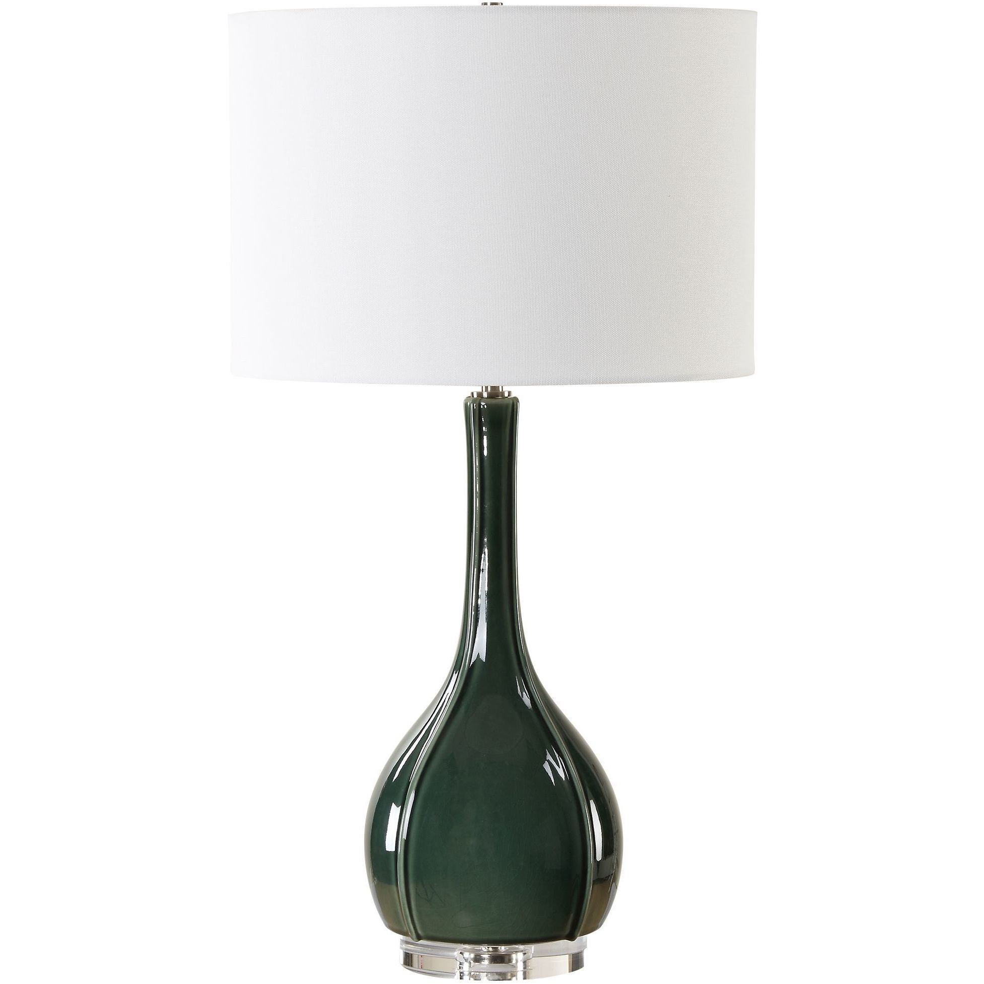 Essex 27.25 inch 150.00 watt Hunter Green Crackled Glaze with Brushed Nickel and Crystal Table Lamp Portable Light