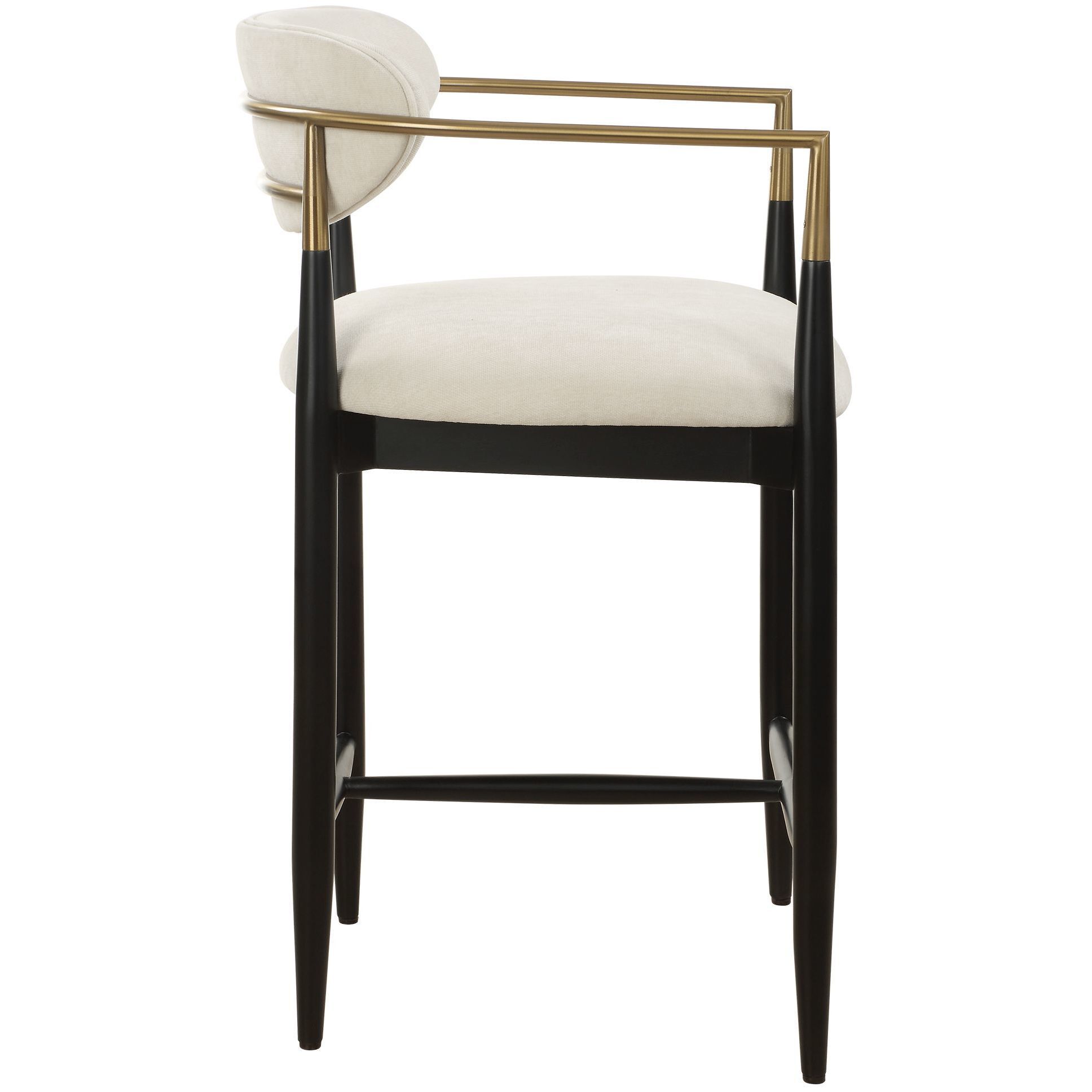Moxie 36.5 inch Brushed Brass and Matte Black and Off-White Counter Stool