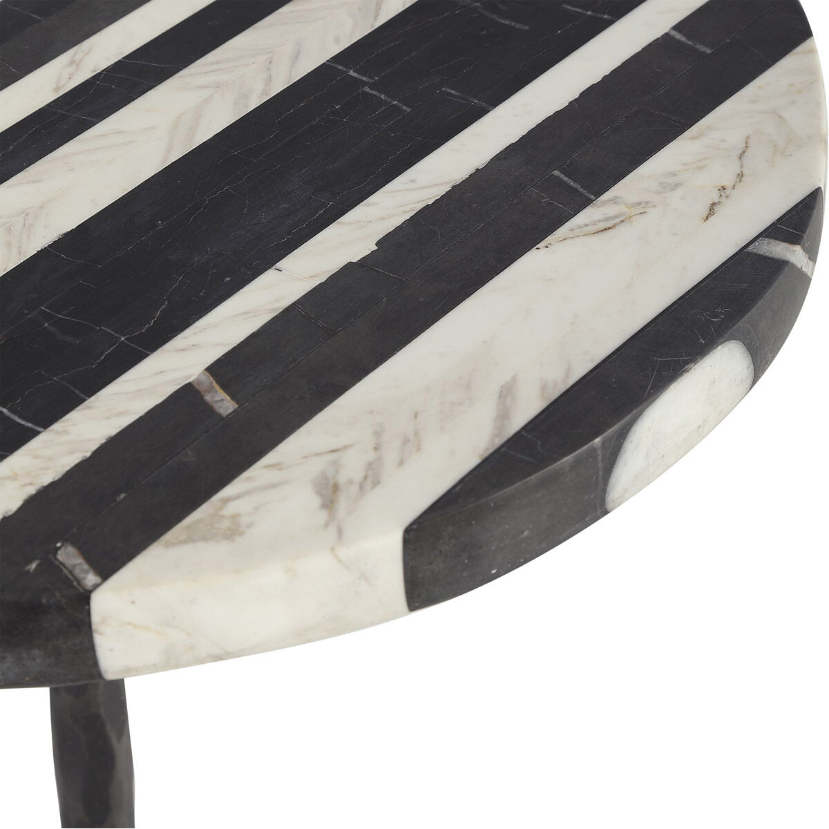 Fine Line 24 X 16 inch Black and White Marble with Distressed Aged Iron Accent Table