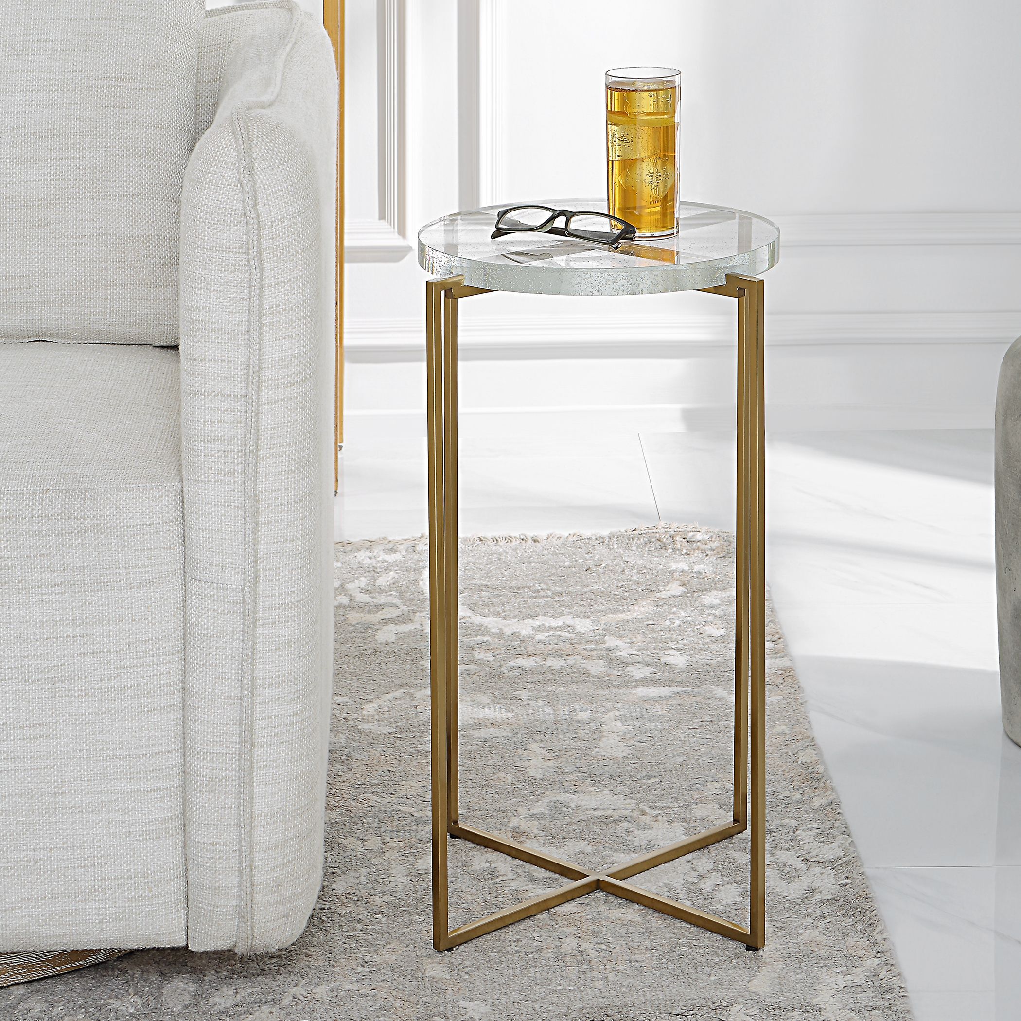 Star-crossed 24 X 16 inch Brushed Gold and Seeded Glass Accent Table