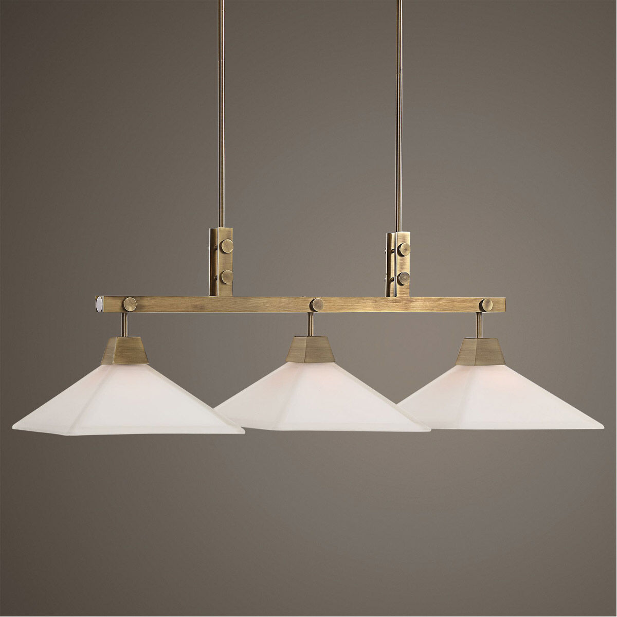 Brookdale 3 Light 44 inch Aged Brass Linear Chandelier Ceiling Light