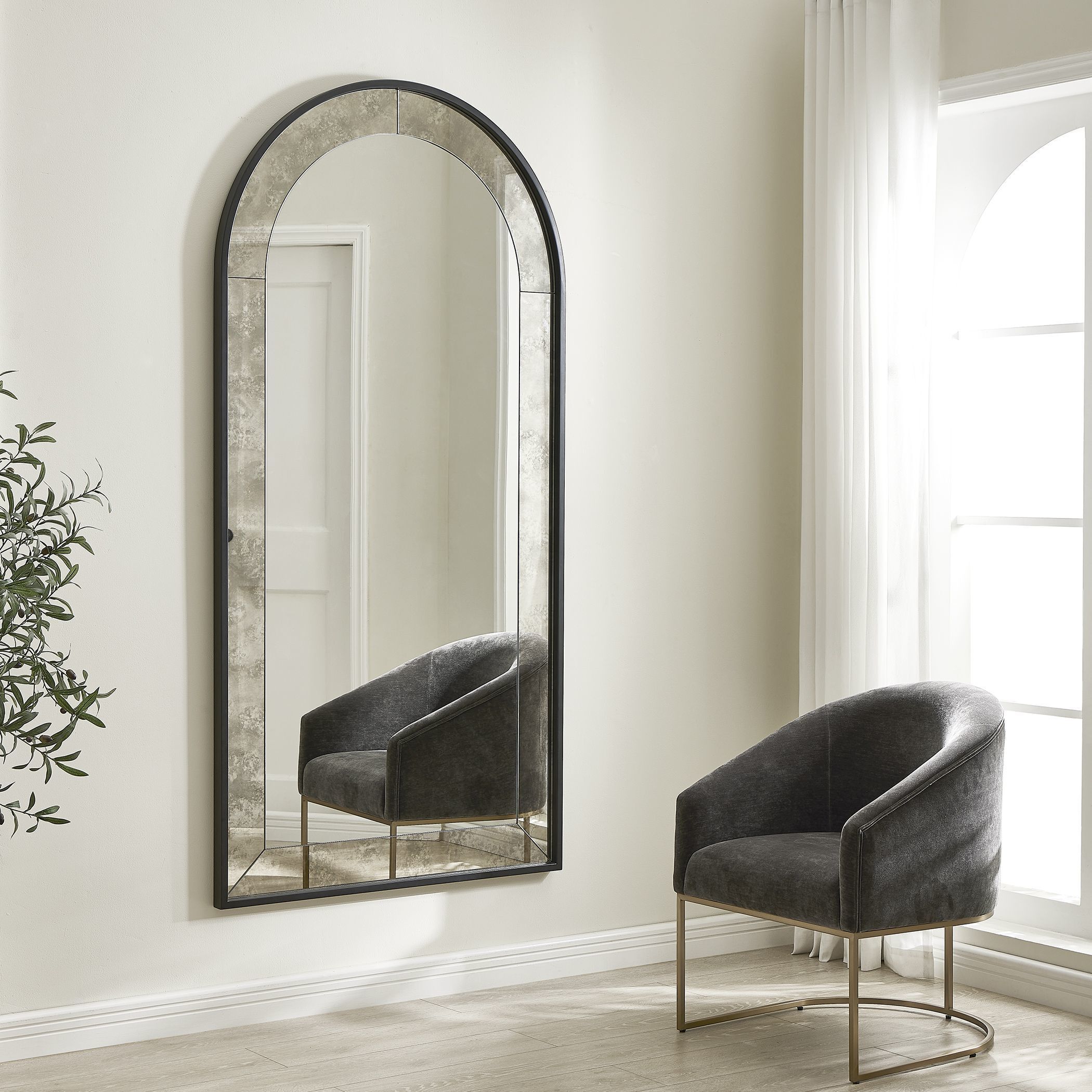 Marlowe 80 X 40 inch Black Iron and Antique Style Mirror Mirror