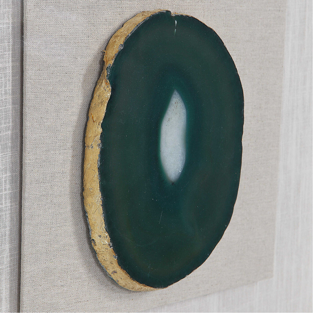 Keeva Emerald Green Agate Stone and Gold Leaf Shadow Box