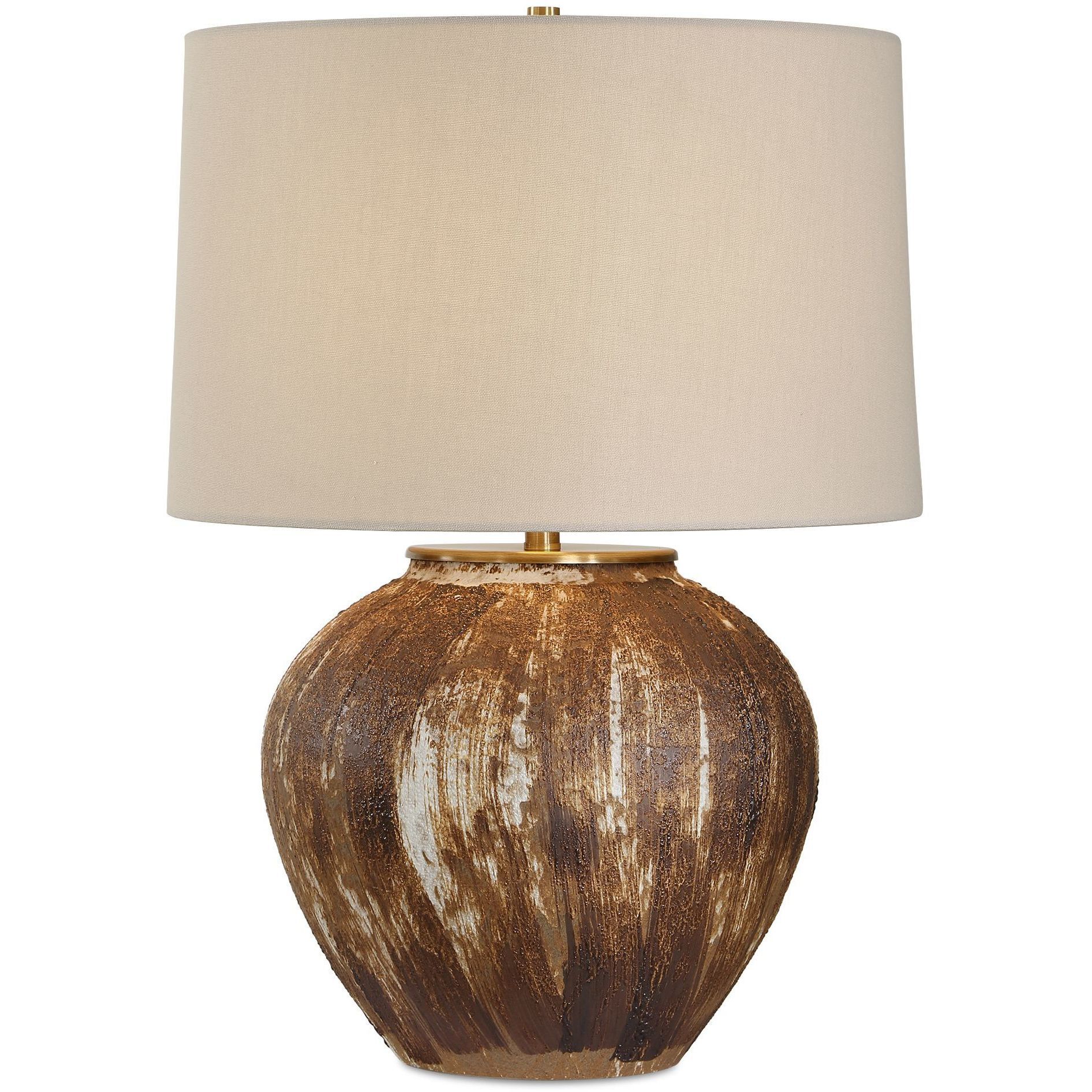 McKinley 22.5 inch 150 watt White and Chocolate Brown with Antique Brass Table Lamp Portable Light