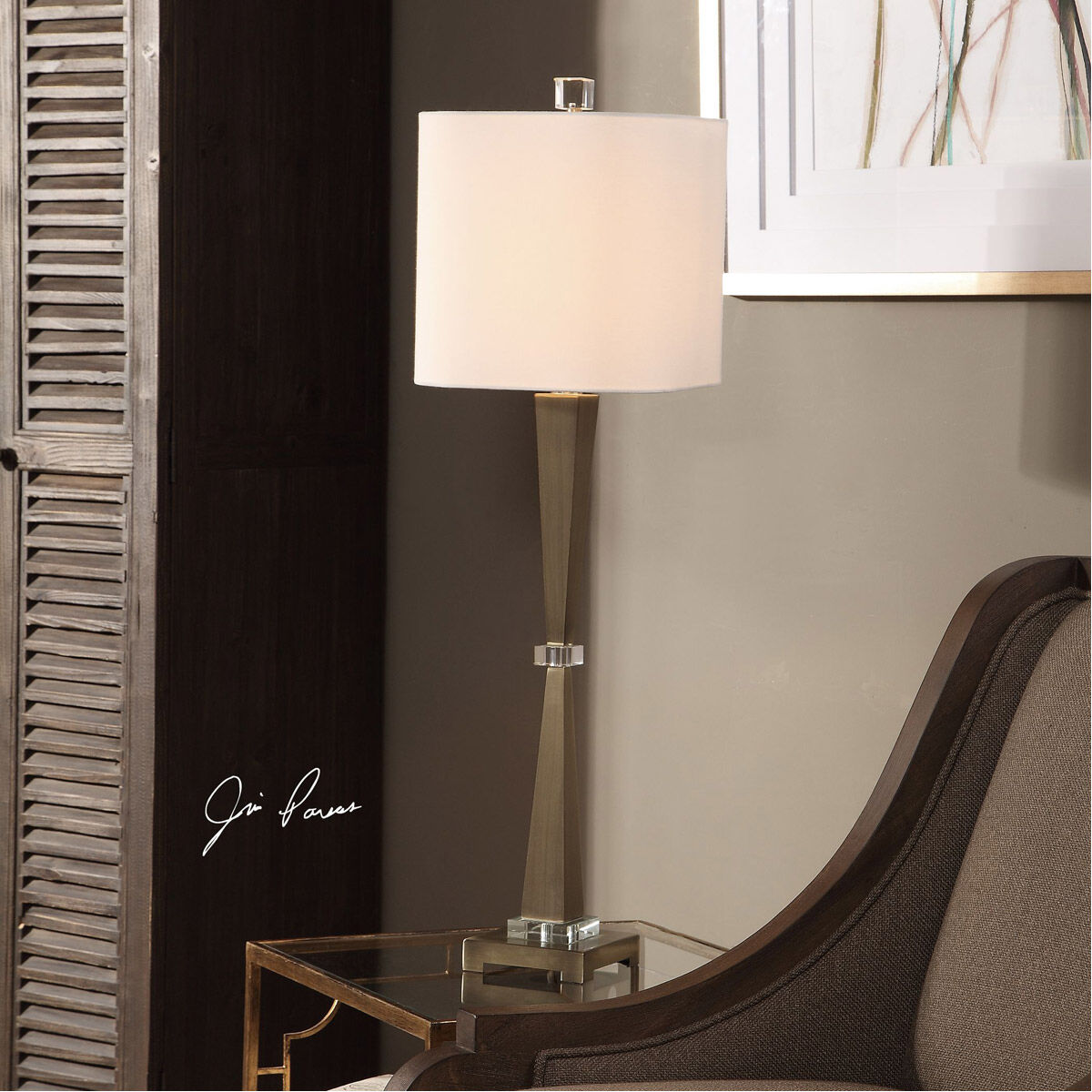 Niccolai 37 inch 150 watt Antique Brushed Nickel and Crystal Table Lamp Portable Light