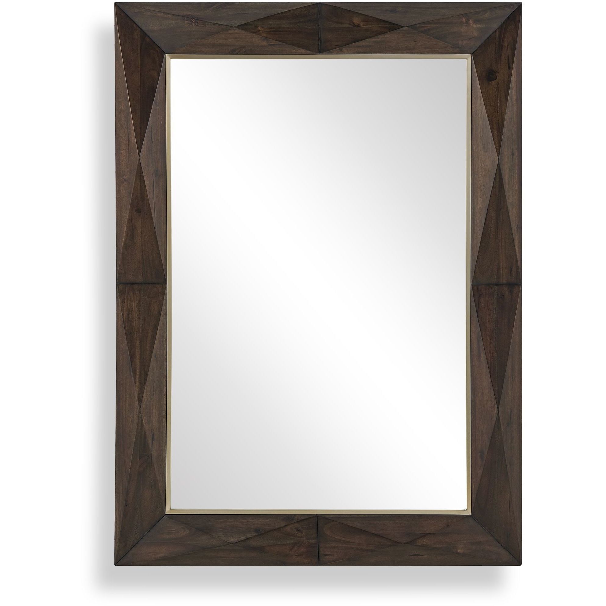 Diamond In The Rough 45 X 33 inch Dark Walnut Stain and Brass Mirror