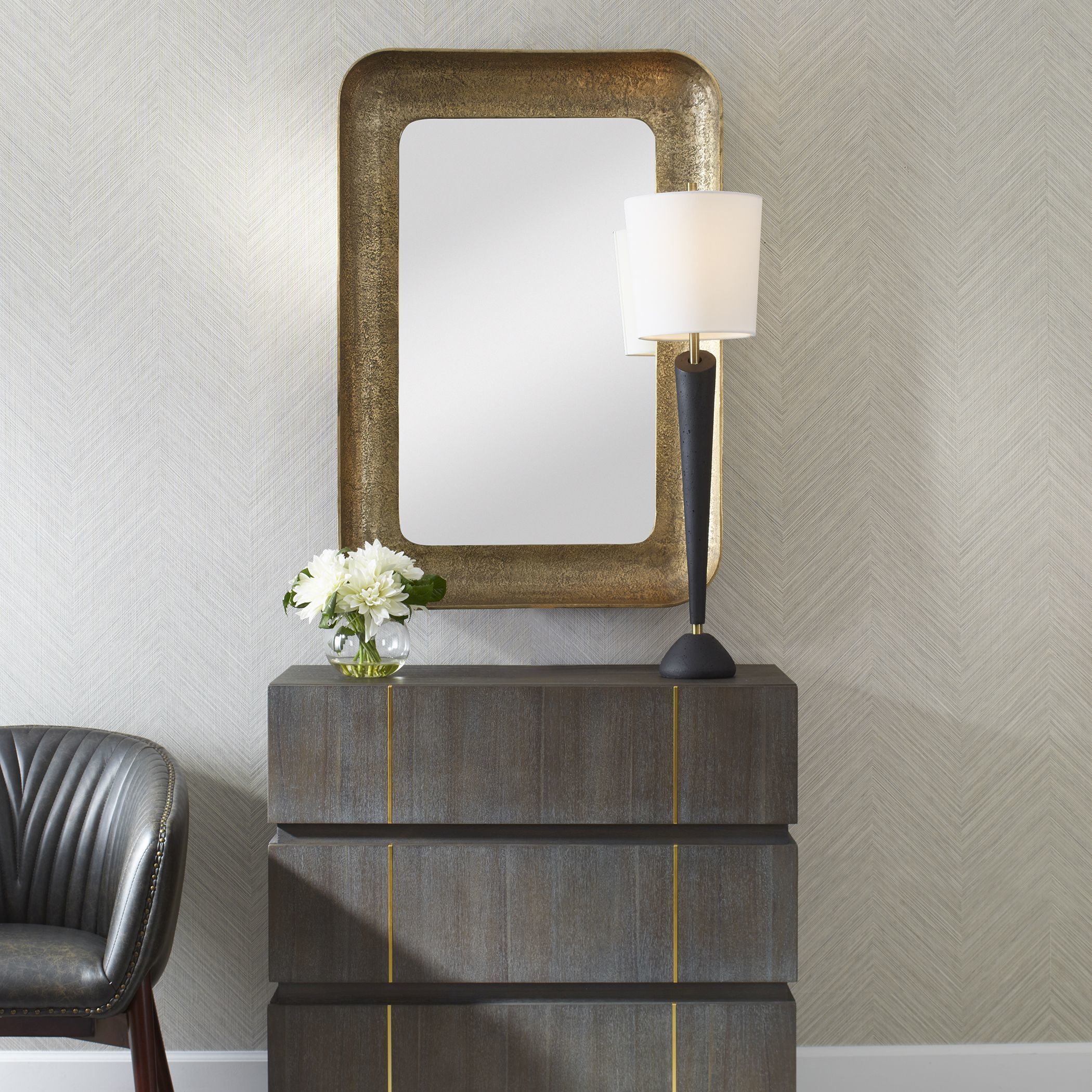 Alvaro 42.5 X 29.5 inch Plated Antique Brass Mirror