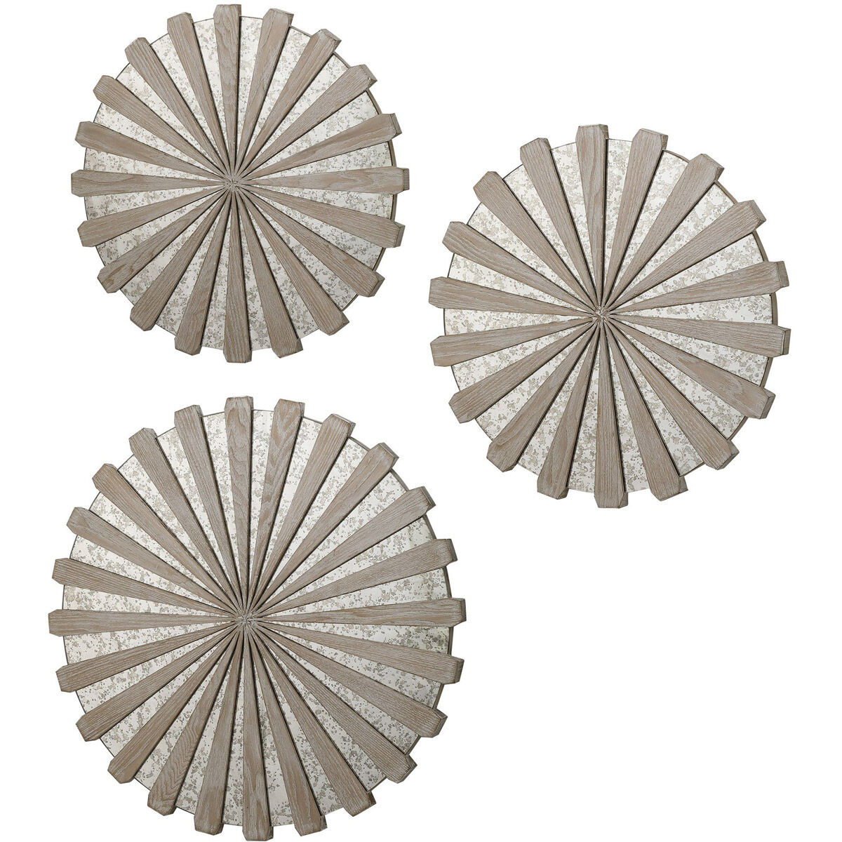 Daisies Antique Mirror and Ash Veneer Mirrored Wall Decor, Set of 3