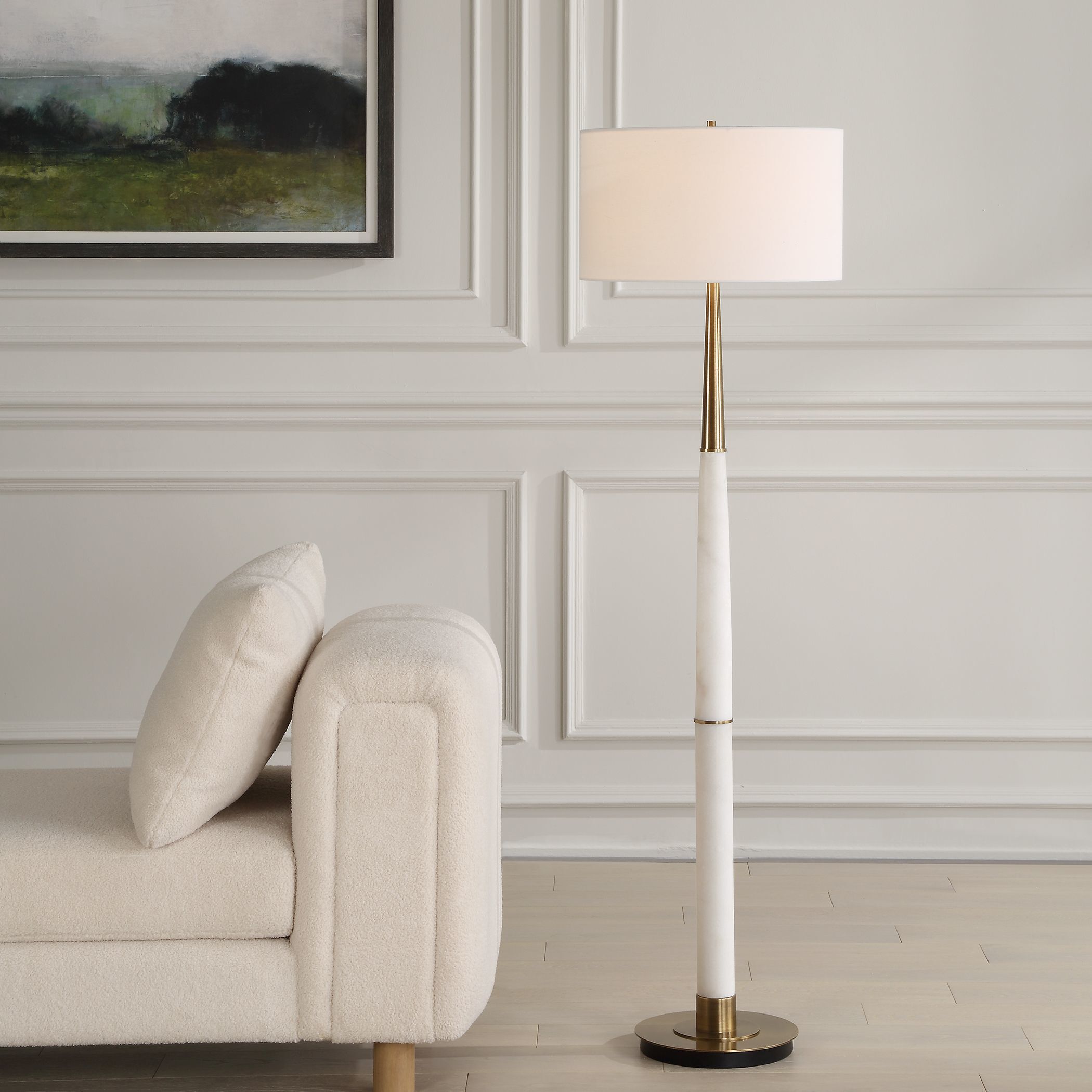 Faro 61 inch 150.00 watt White Marble and Brushed Antique Brass Floor Lamp Portable Light