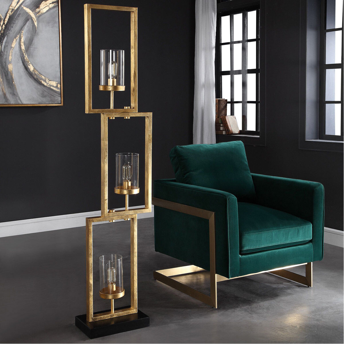 Cielo 64 inch 40 watt Antiqued Gold Leaf Floor Lamp Portable Light