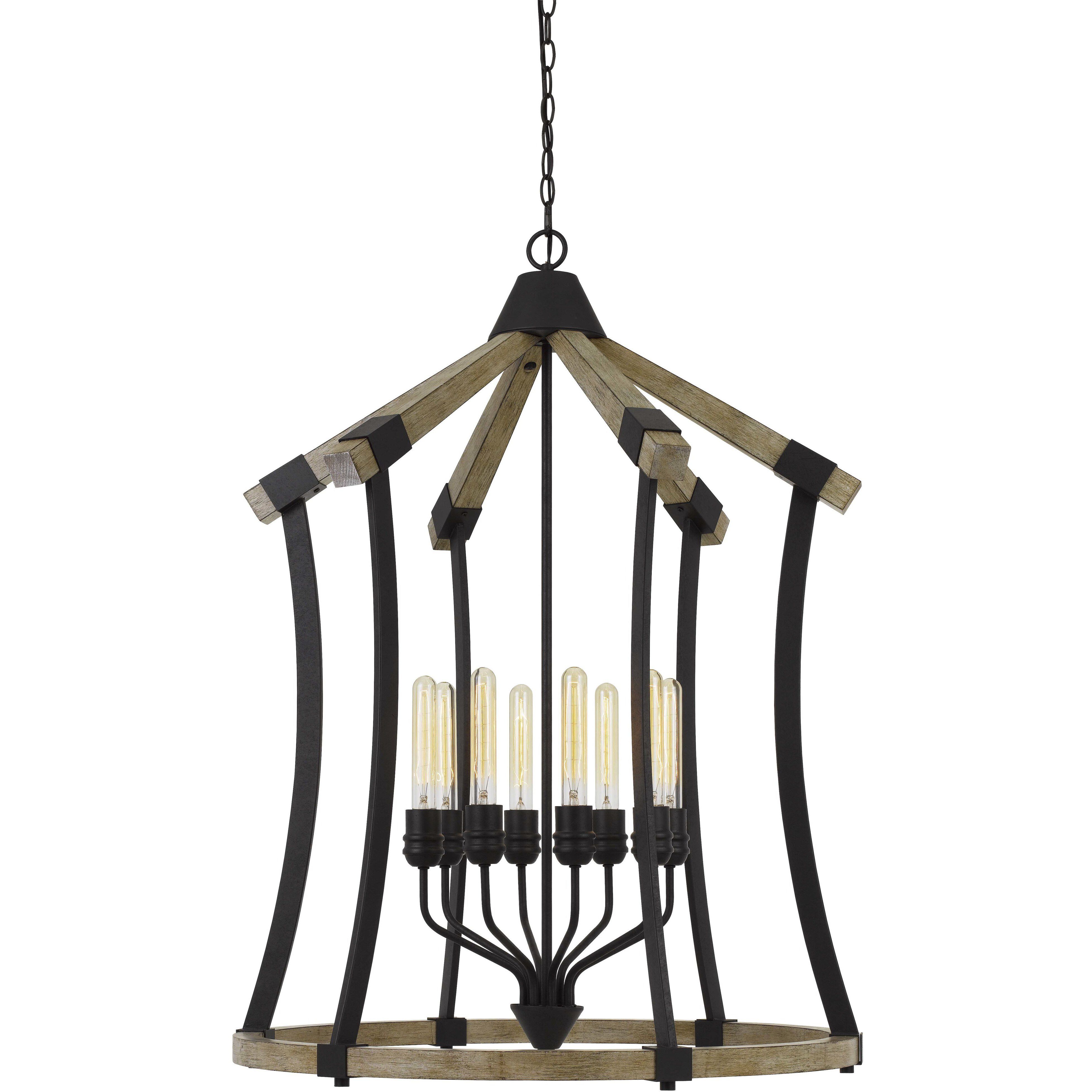 Dali 8 Light 28.5 inch Iron and Light Oak Chandelier Ceiling Light, Bell Lantern