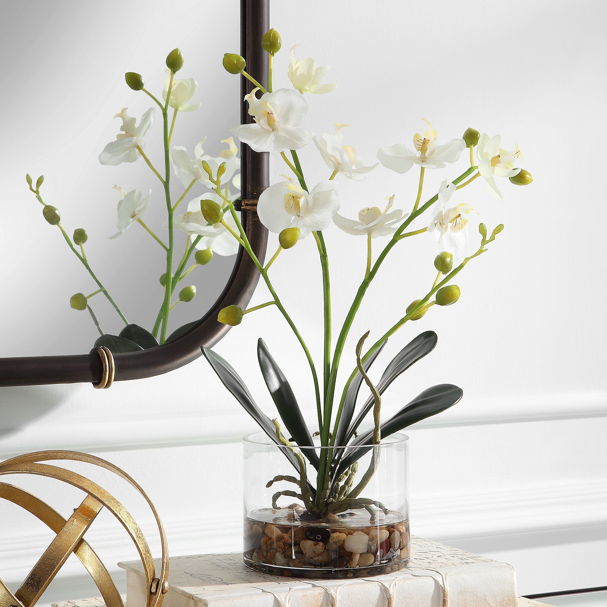 Glory White and Green with Clear Glass Orchid