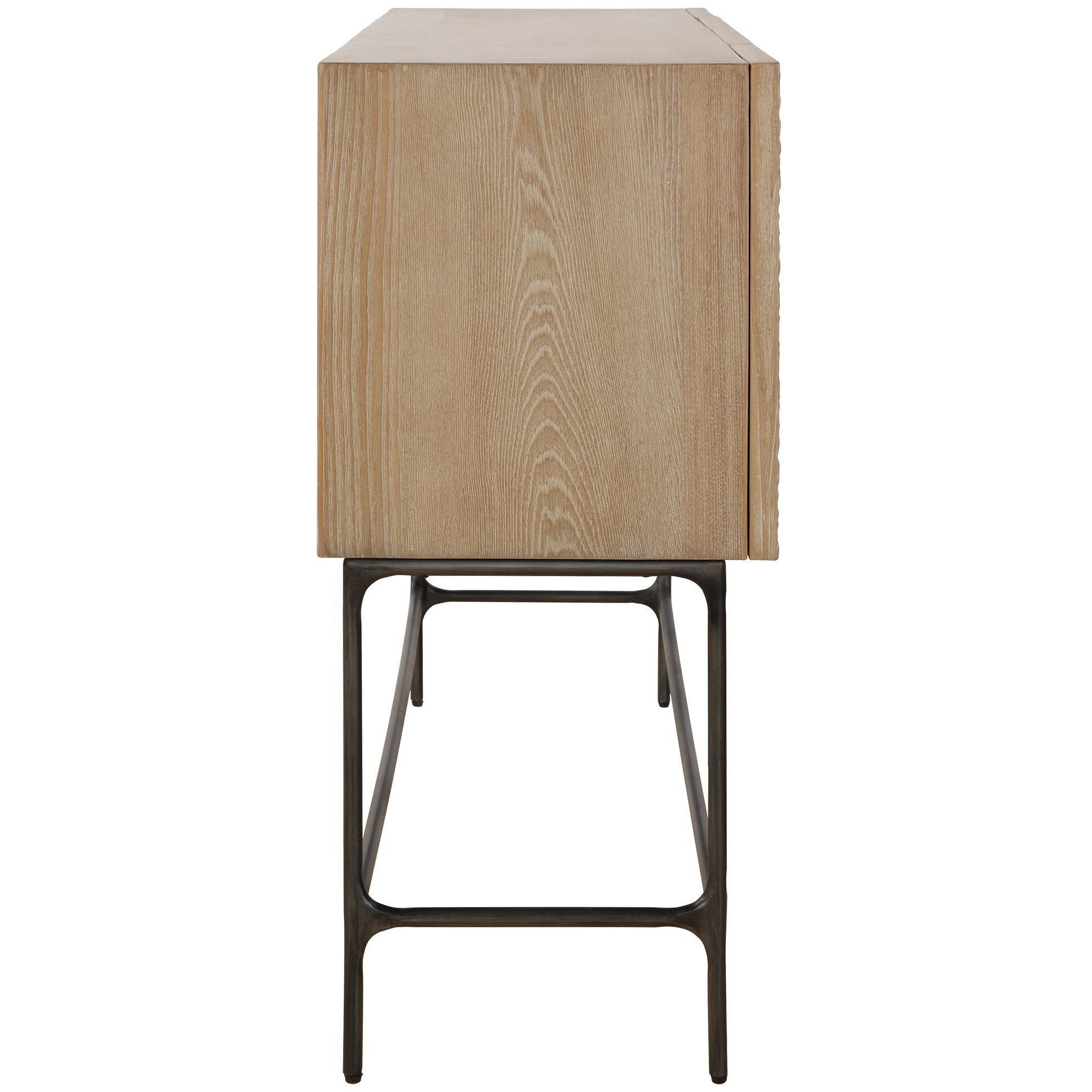 Lunar Elm Veneer and Black 4 Door Cabinet