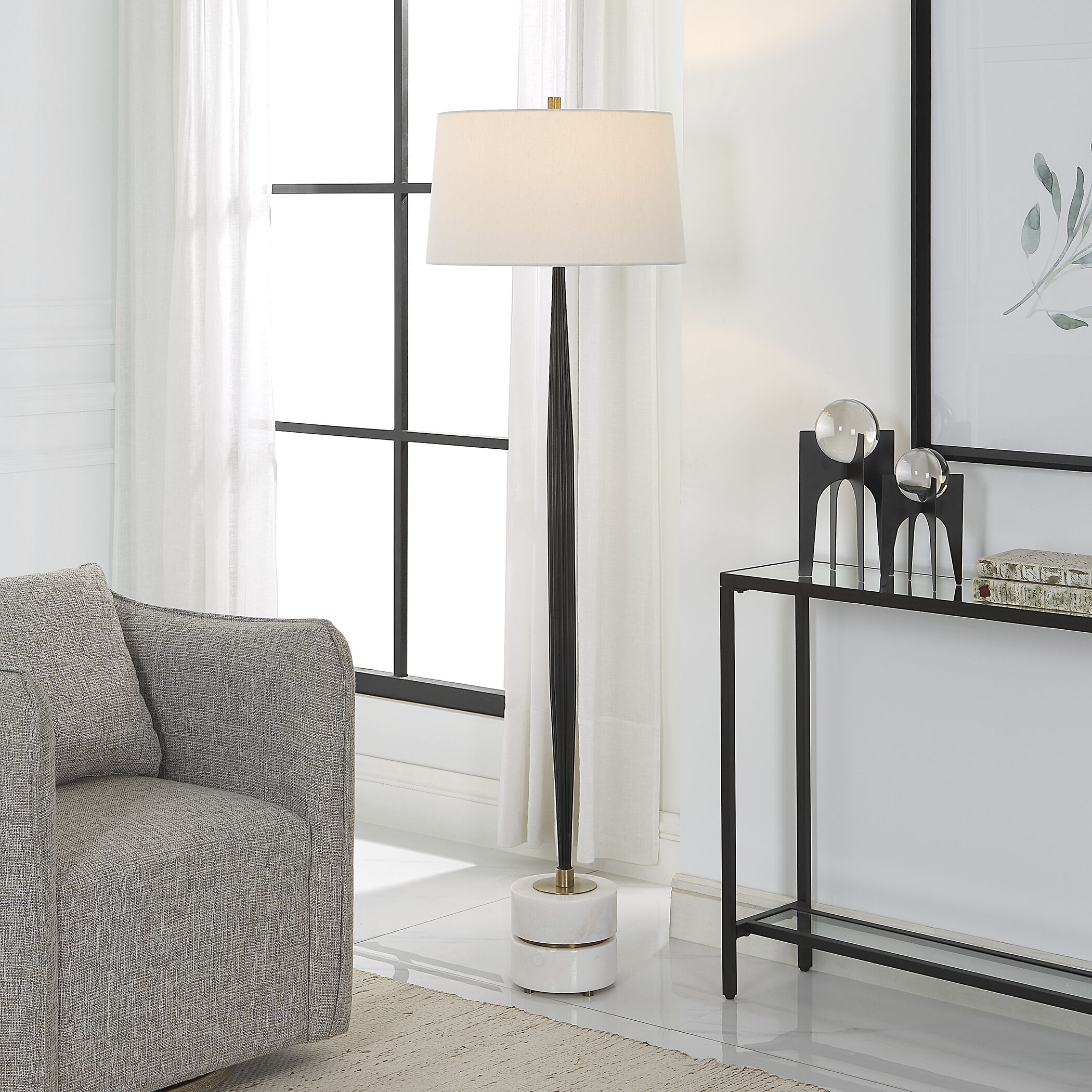 Miraz 66 inch 150.00 watt Cast Iron and Brushed Brass with White Marble Floor Lamp Portable Light