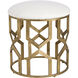 Trellis 21 inch Antique Brushed Brass and White Textured Fabric Accent Stool