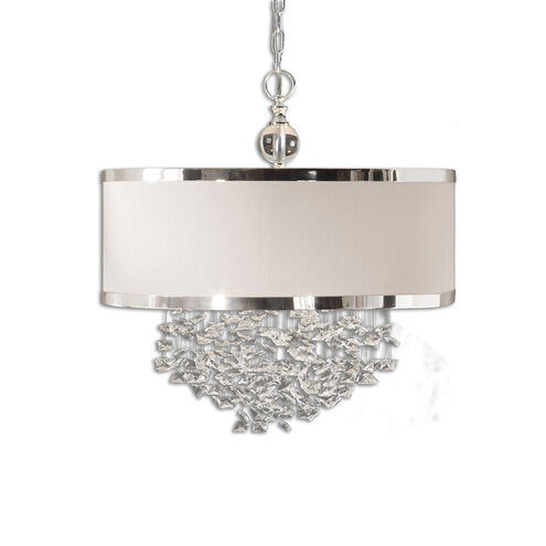 Fascination 3 Light 22 inch Cascading Crystals and Off-White Linen Shade Hanging Shade Ceiling Light