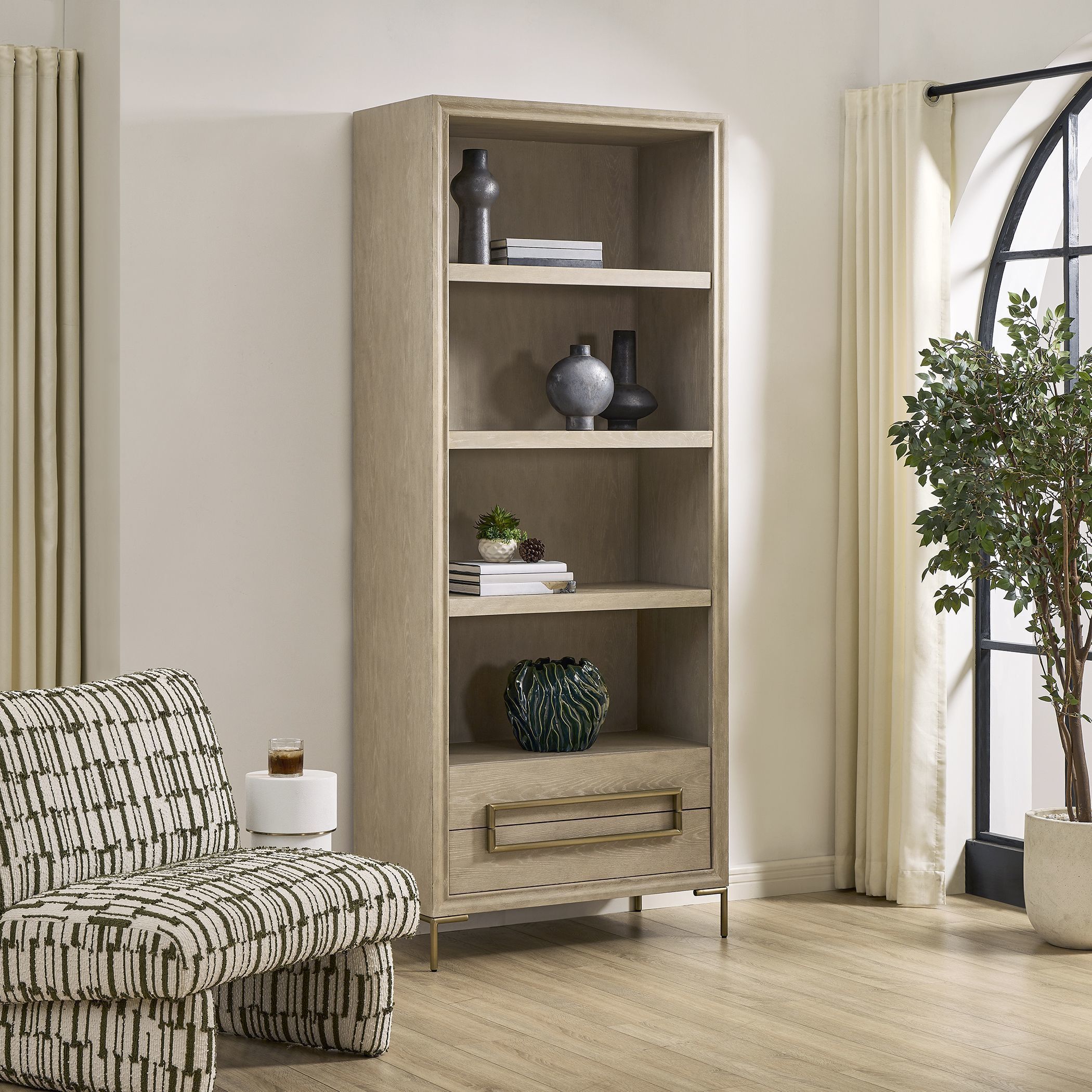 Alessia 88 X 36 inch Brushed Brass Etagere