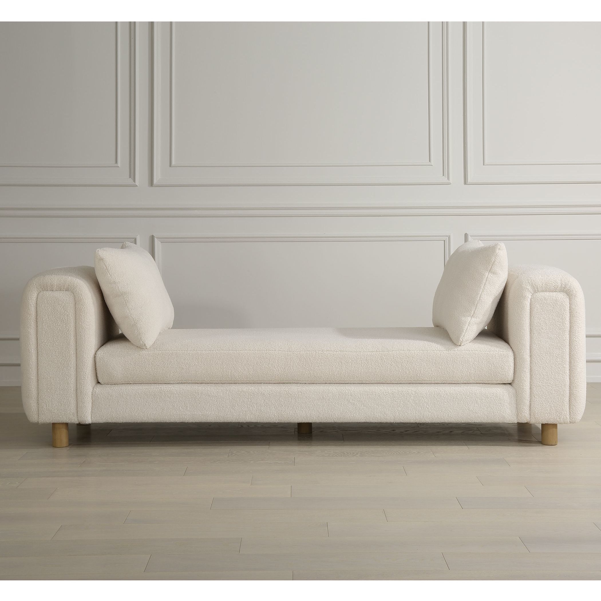 Repose Soft Ivory Faux Sheepskin and Light Oak Oversized Bench