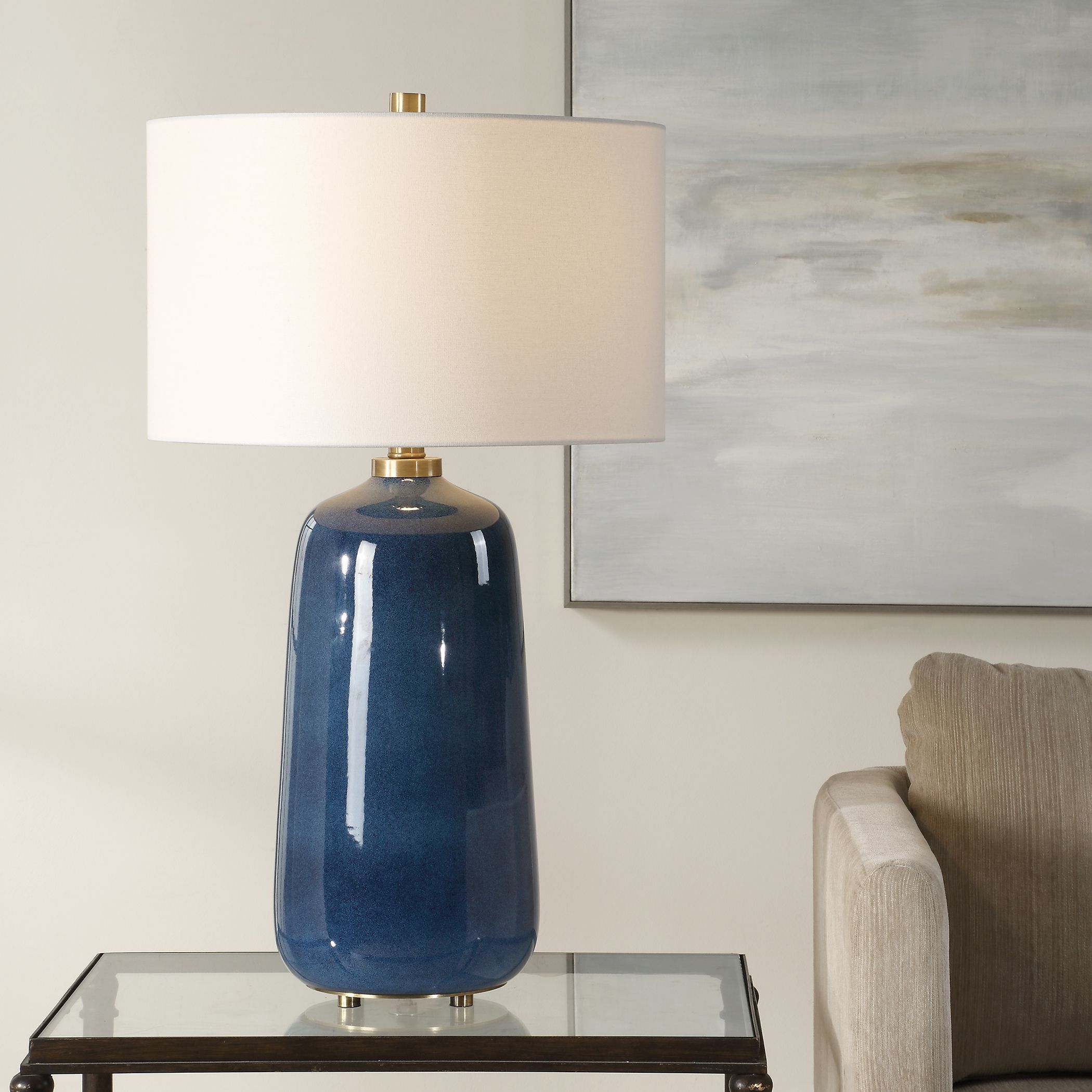 Brae 31.5 inch 150.00 watt Deep Blue Glaze and Brass Table Lamp Portable Light