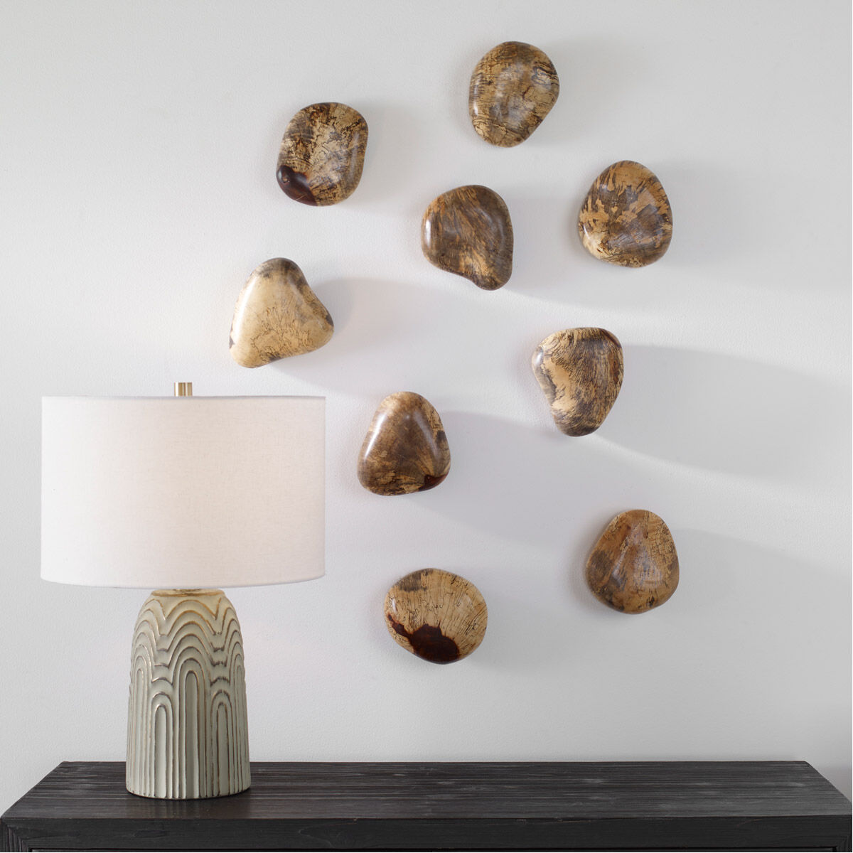 Pebbles Natural Blonde Wood Wall Decor, Set of 9