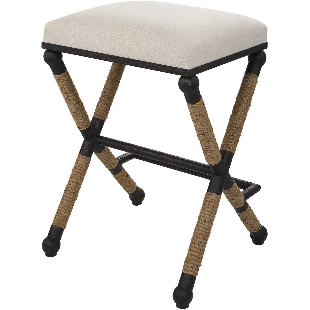 Firth 28 inch Rustic Iron and Natural Fiber Rope with Oatmeal Counter Stool