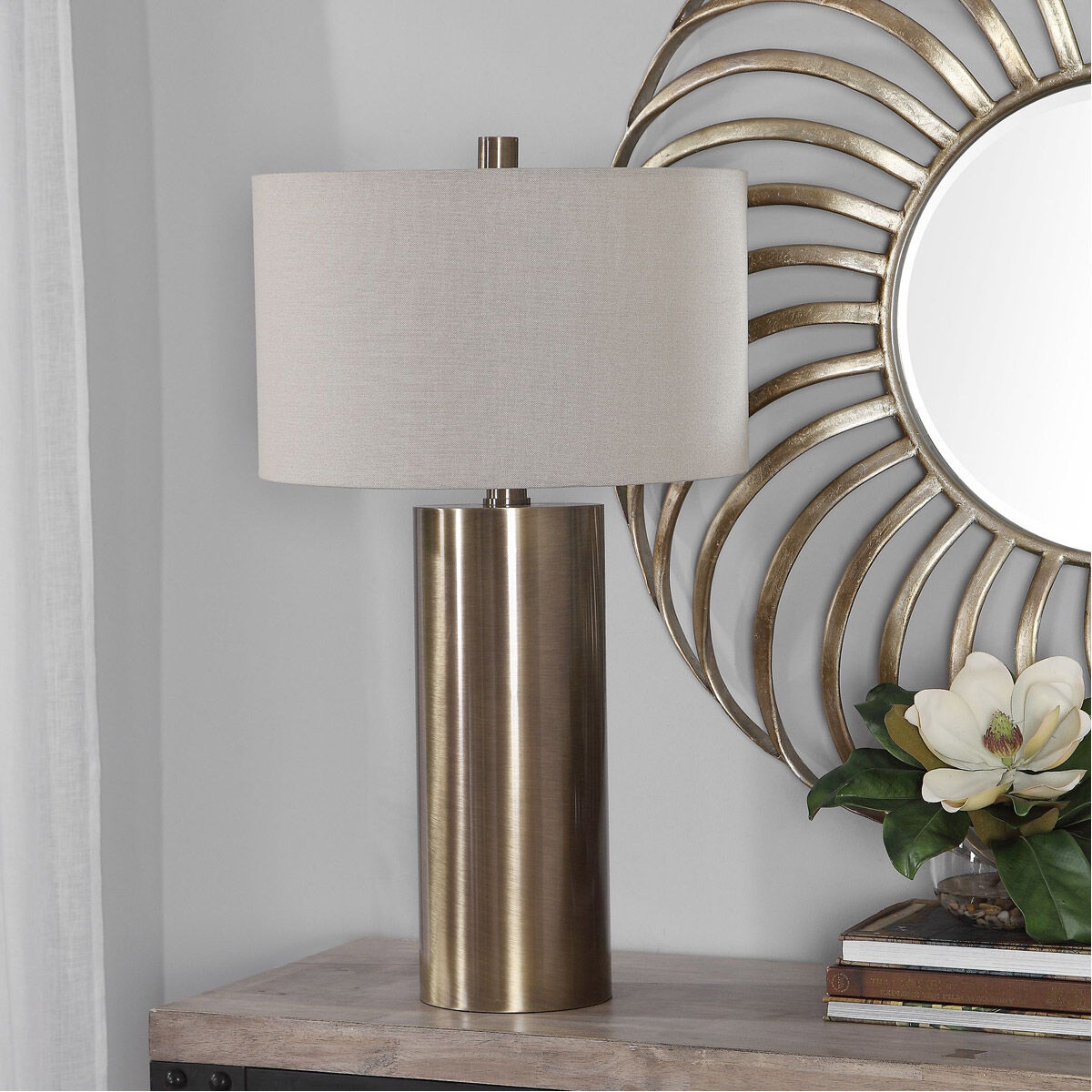 Taria 32 inch 150 watt Brushed Brass Table Lamp Portable Light