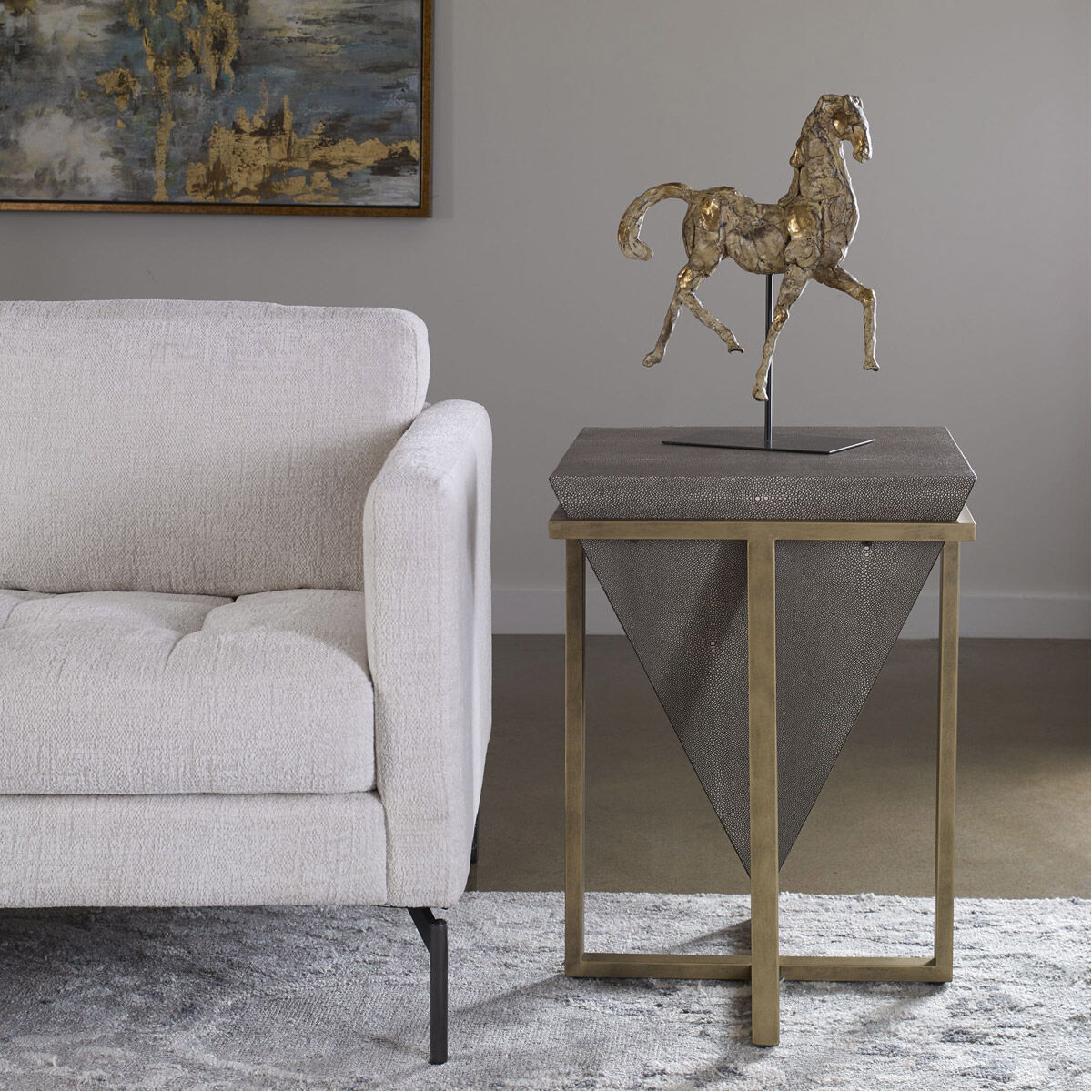 Bertrand 25 X 18 inch Gray Faux Shagreen and Aged Gold Accent Table
