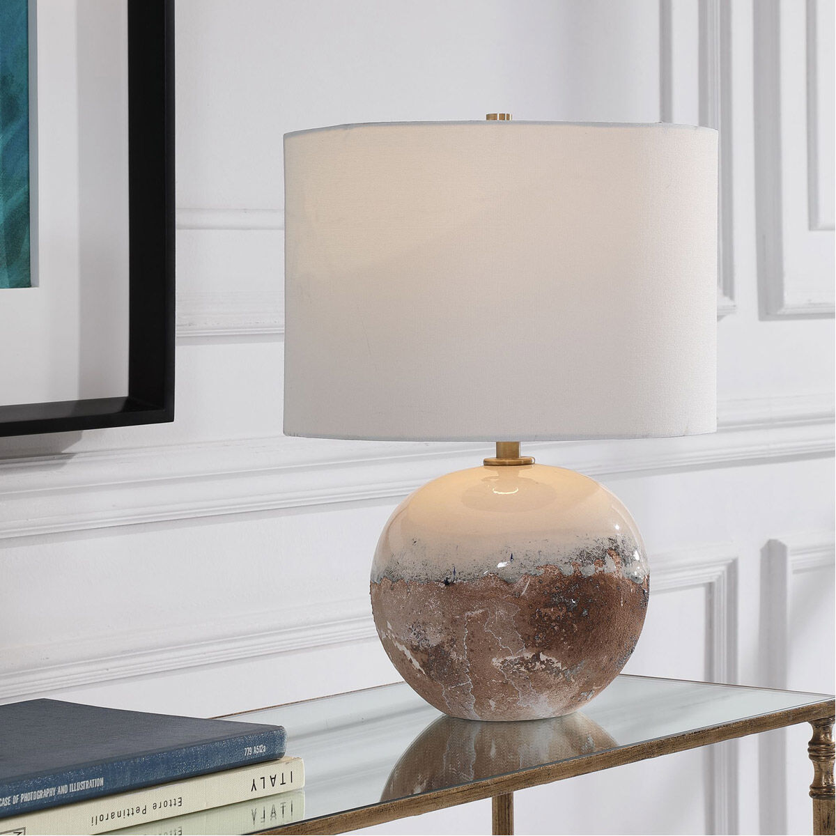 Durango 18 inch 100.00 watt Terra Cotta Rust and Crackled Aged White Glaze Accent Lamp Portable Light