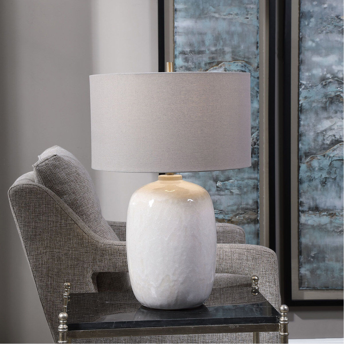Winterscape 26 inch 150.00 watt Cream-Ivory Drip Glaze and Brushed Nickel Table Lamp Portable Light