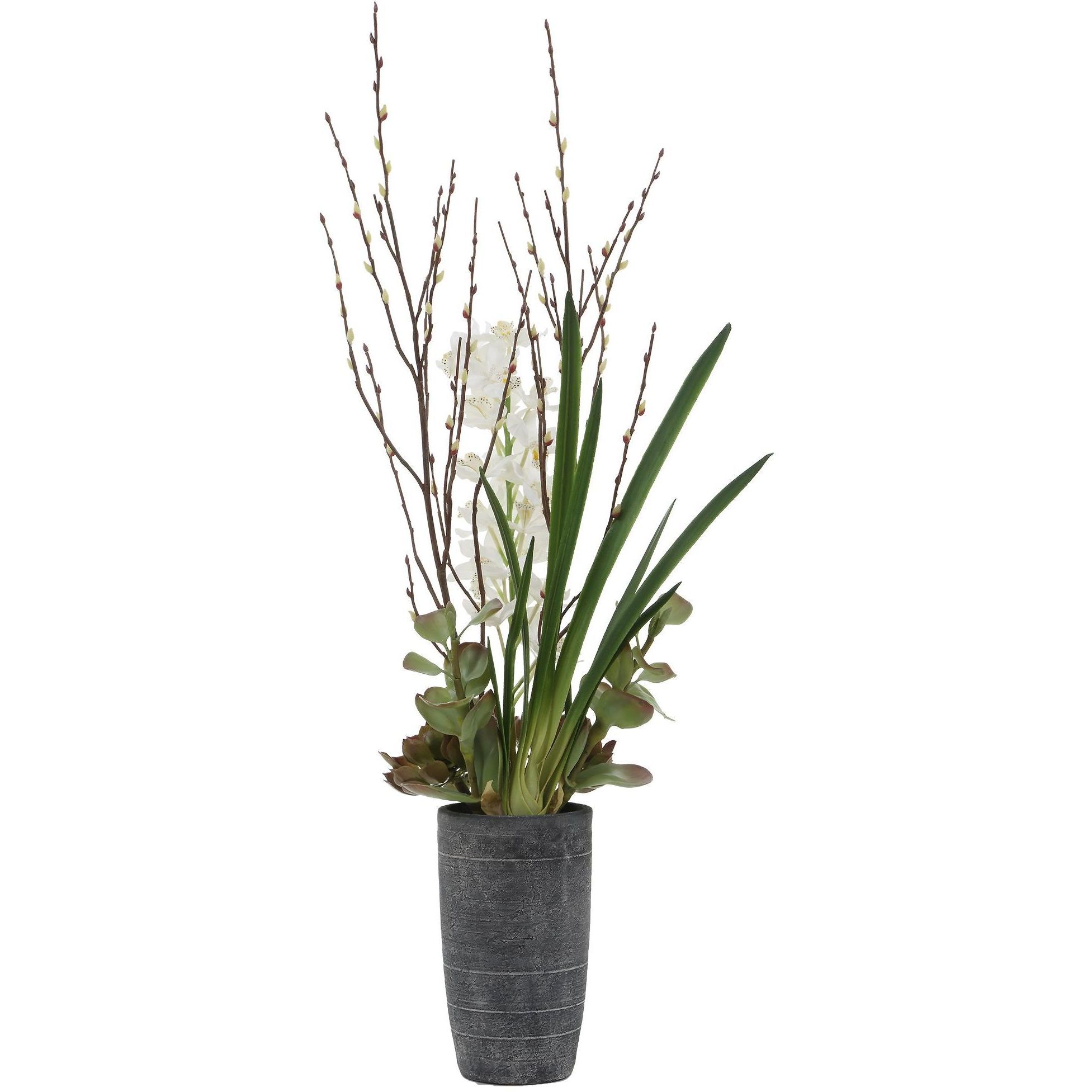 Eterna Orchid Aged Charcoal with White and Green Centerpiece & Vase