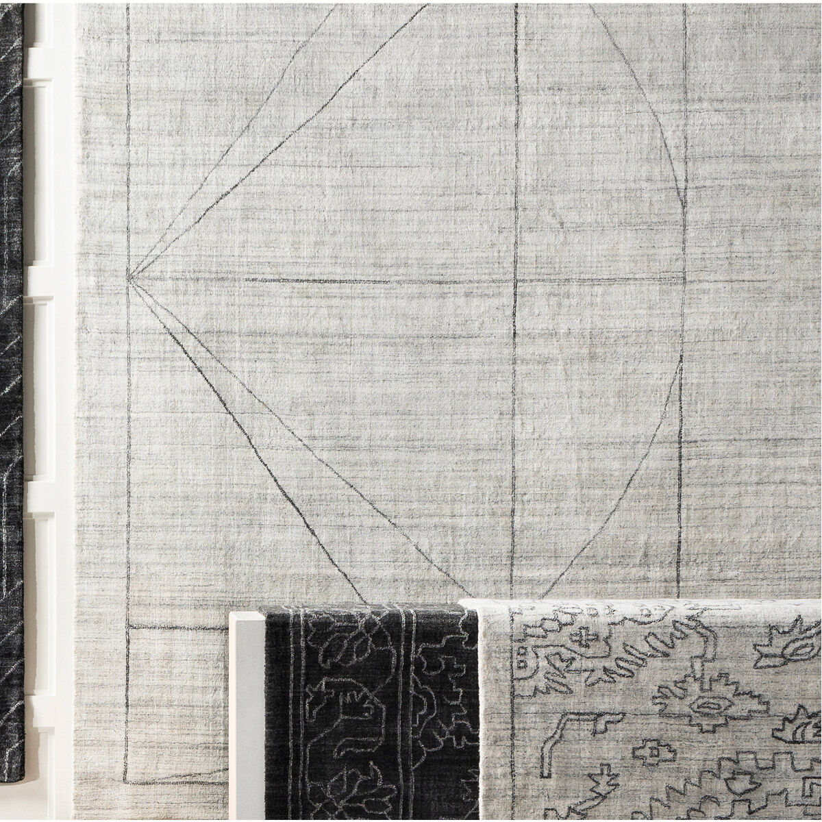 Costilla 108 X 72 inch White and Charcoal Tones with Black Rug, 6ft x 9ft