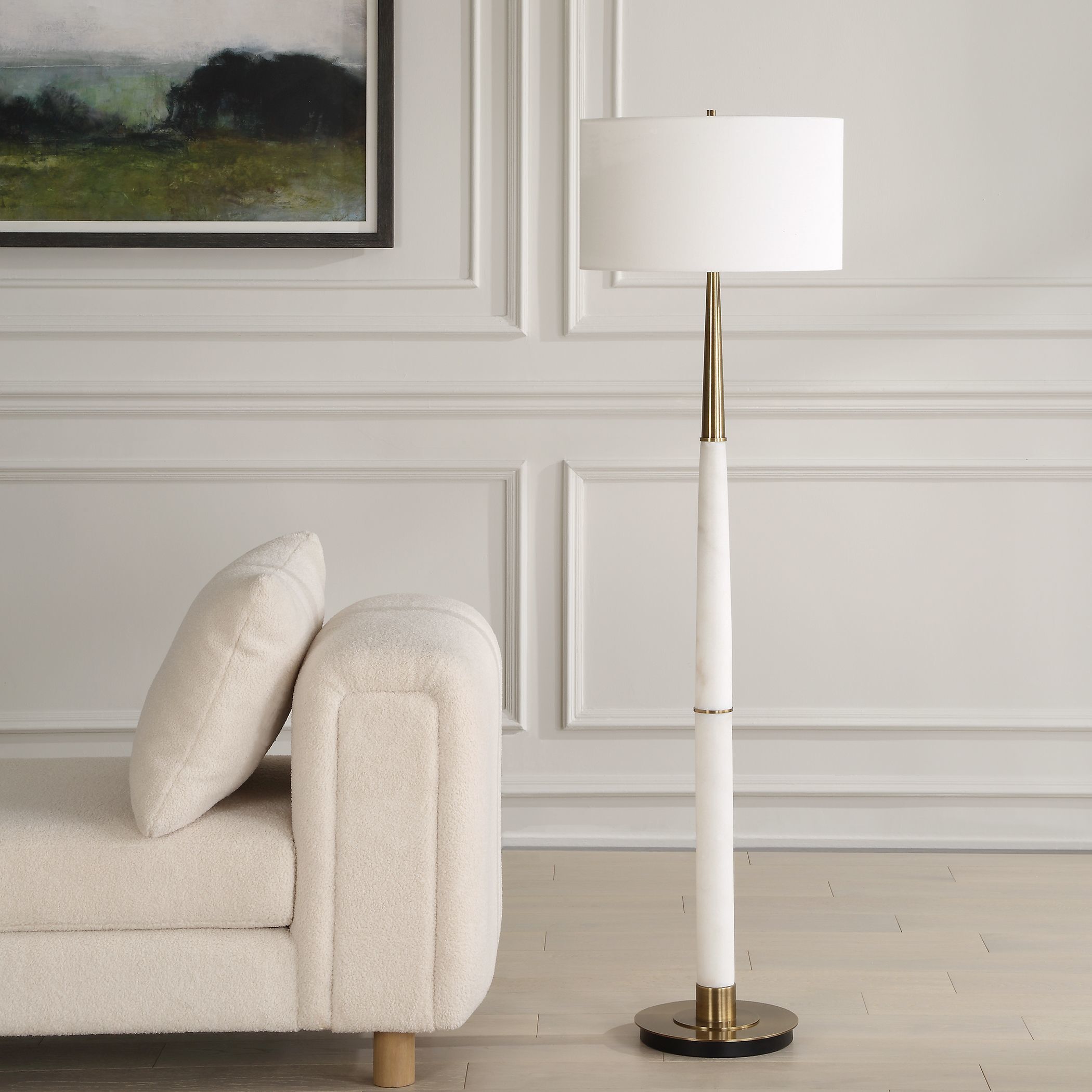 Faro 61 inch 150.00 watt White Marble and Brushed Antique Brass Floor Lamp Portable Light