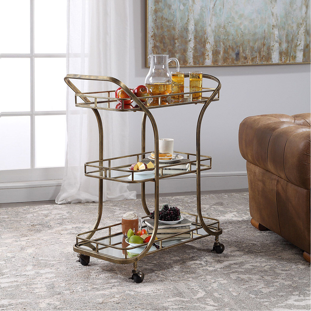 Stassi Antiqued Gold Serving Cart