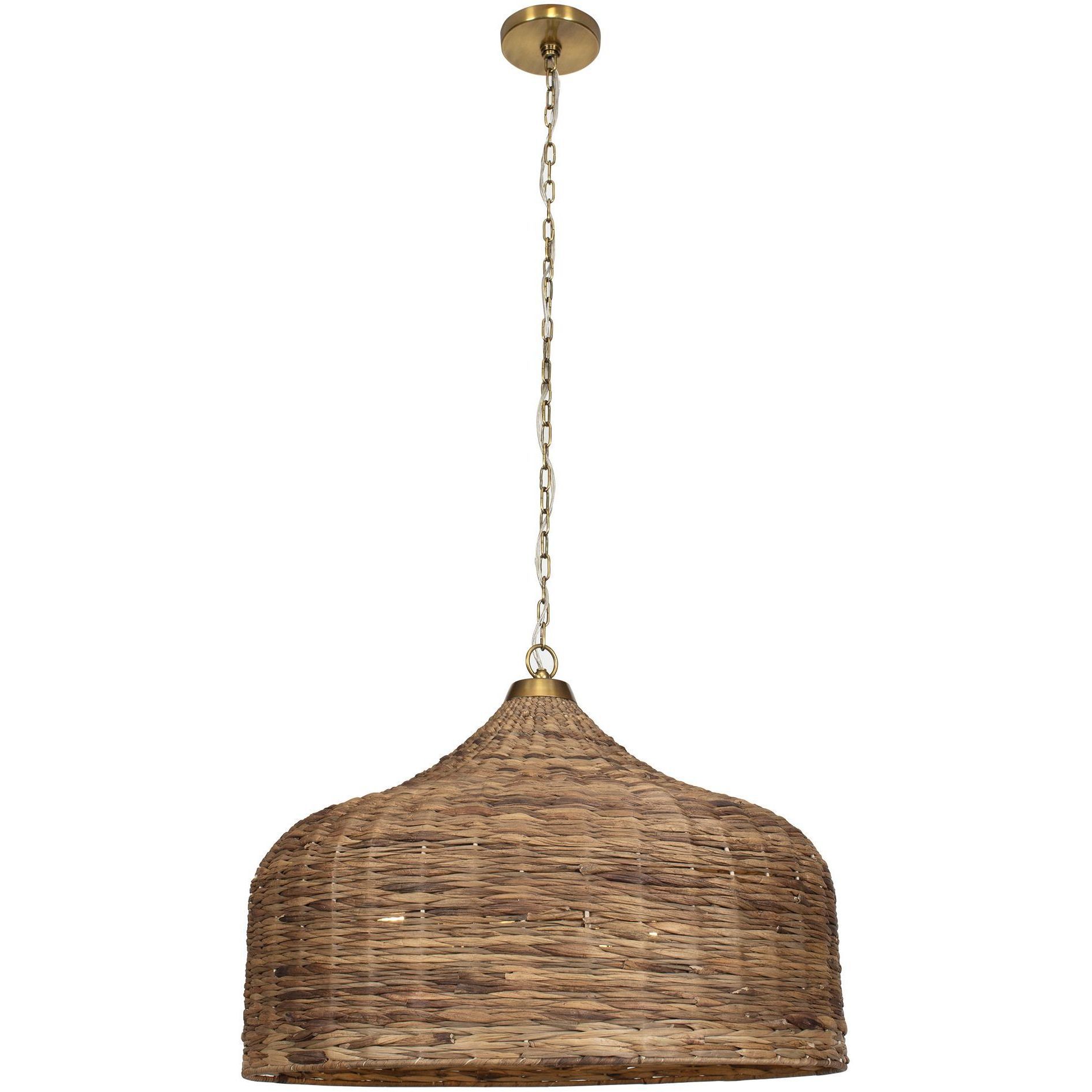 Tauranga 5 Light 30 inch Antique Brass and Natural Woven Pendant Ceiling Light