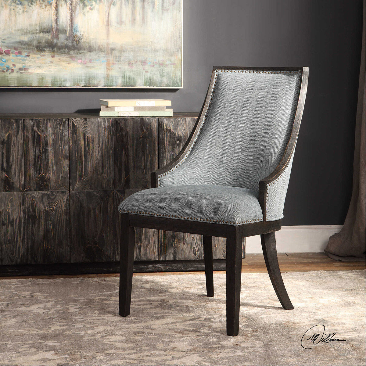 Uttermost 23481 Janis Light Denim and Ebony Stain Accent Chair