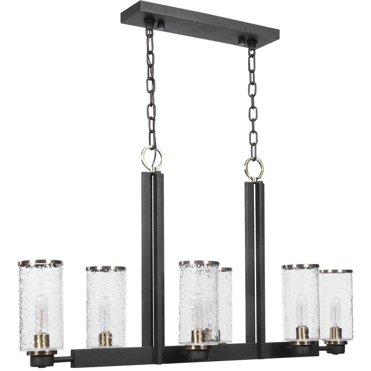 Jarsdel 6 Light 45 inch Black and Antique Brass Island Light Ceiling Light