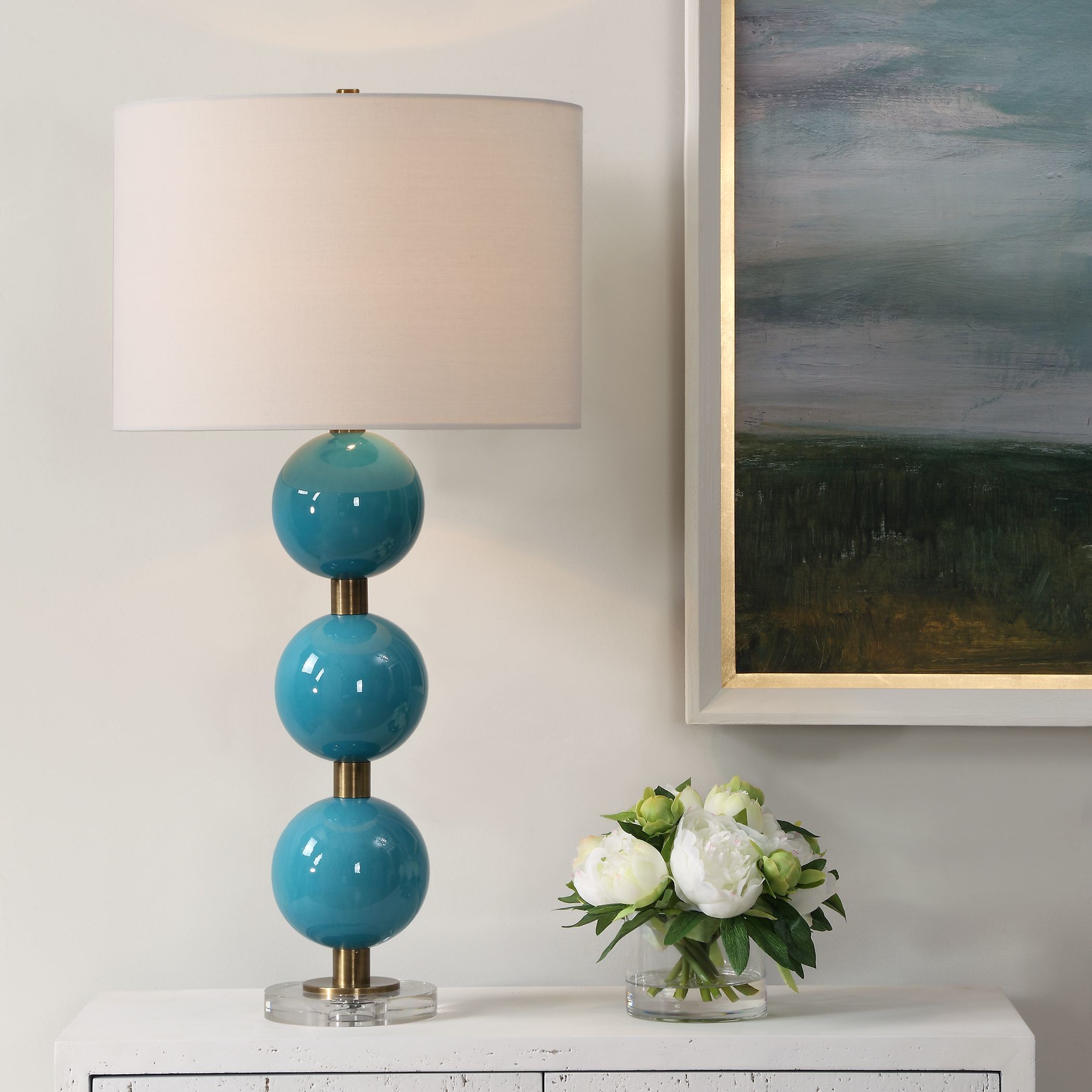 Palawan 31.25 inch 150.00 watt Crackled Turquoise Blue Glaze and Antique Brass Table Lamp Portable Light