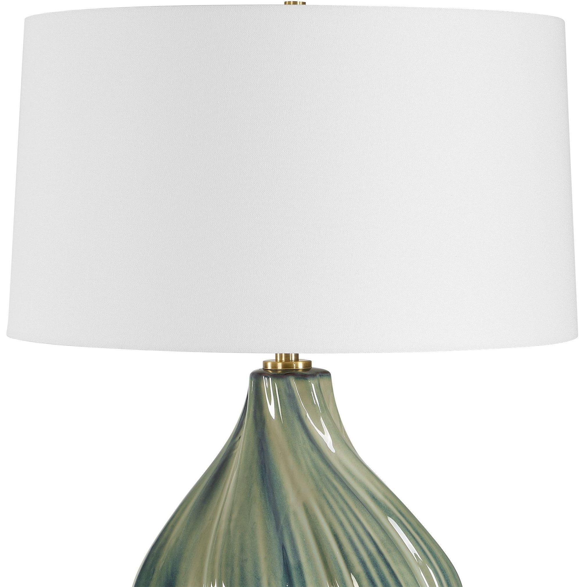 Tausha 25.5 inch 150 watt Greens And Blue Tones with Crystal and Antique Brass Table Lamp Portable Light
