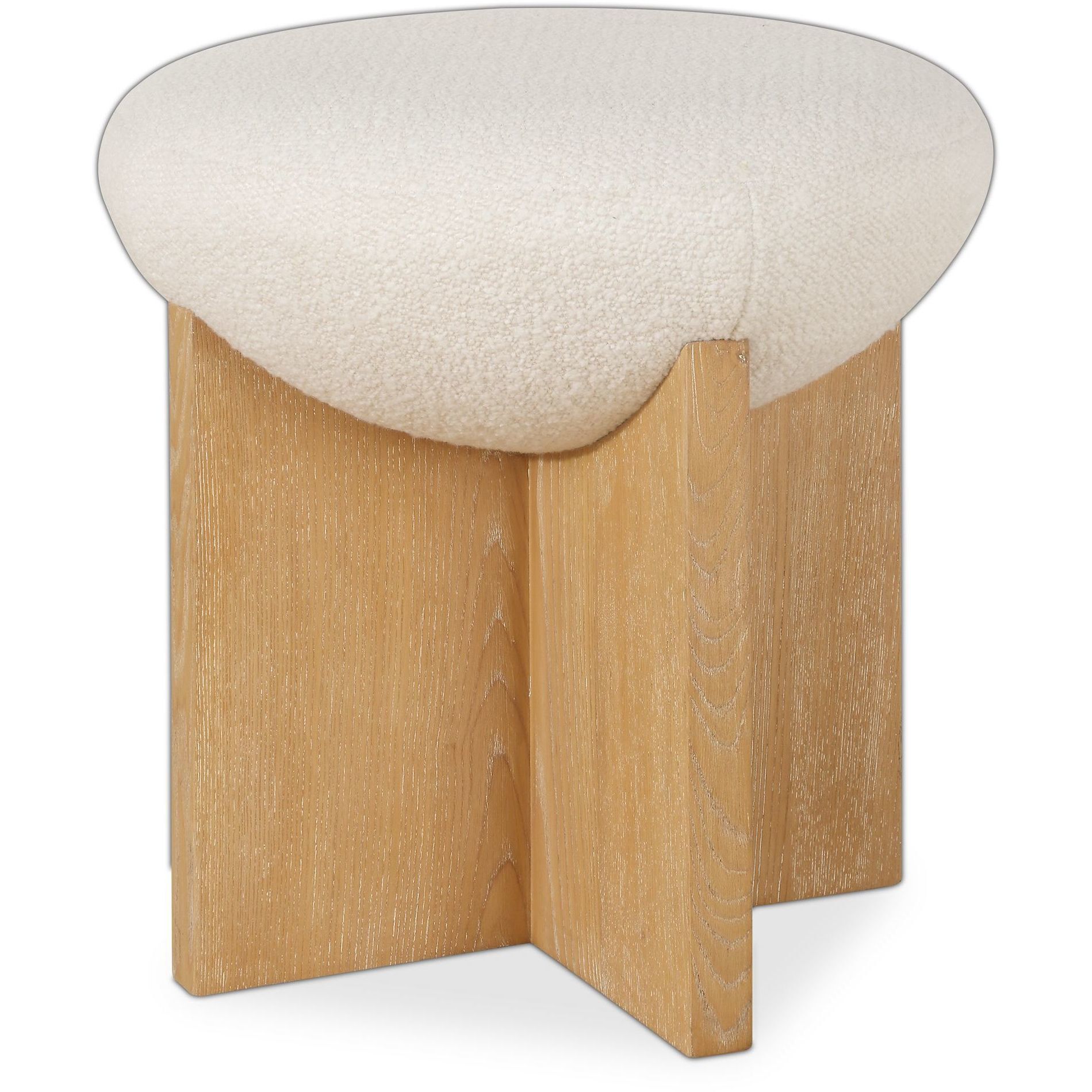 Lainie 18.5 inch Oak Veneer and Textured White Boucle Accent Stool